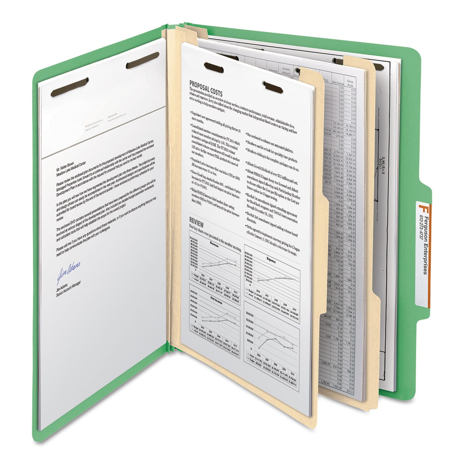 Smead Colored 2/5 Tab Cut Letter Recycled Classification Folders, 8.5" x 11", 2" Expansion, 2 Fasteners, 2 Dividers, Green, 10/Box