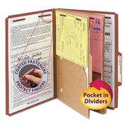 Smead SafeSHIELD 2/5 Tab Cut Legal Recycled Classification Folder, 8 1/2" x 14", 2" Expansion, 2 Fasteners, 2 Pockets, 2 Dividers, Red, Heavy Duty, Tear Resistant, 100% Recycled, 10/Box