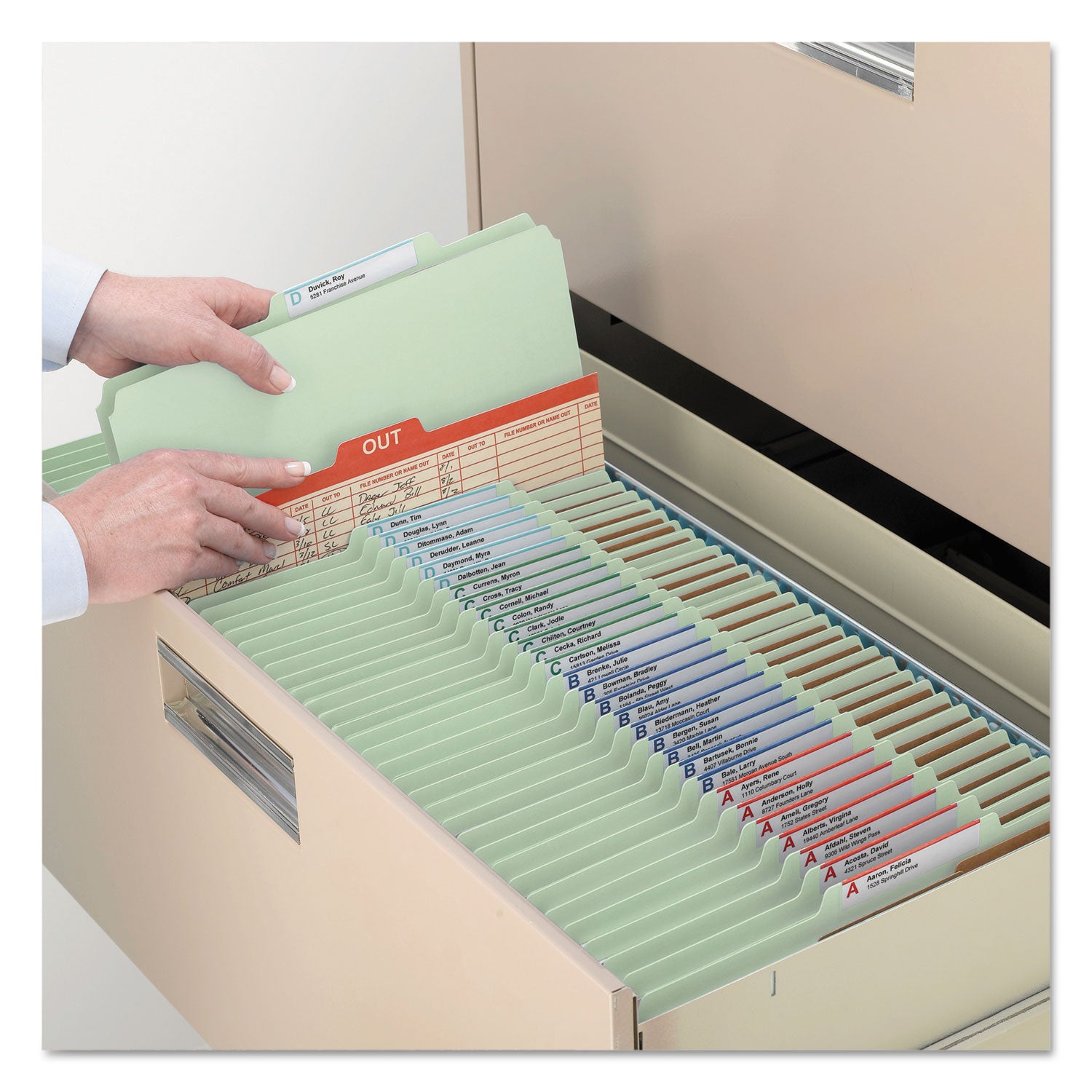 Smead SafeSHIELD 2/5 Tab Cut Legal Recycled Classification Folder, 8.5" x 14", 2" Expansion, 2 Fasteners, 2 Dividers, Pressboard, Gray/Green, Heavy Duty, Tear Resistant, 100% Recycled, 10/Box