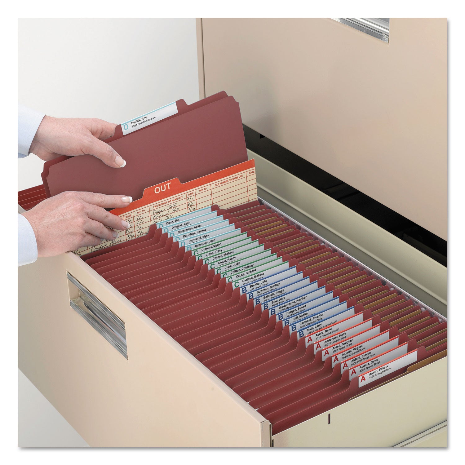 Smead SafeSHIELD 2/5 Tab Cut Legal Classification Folders, 2 Dividers, 2" Expansion, 8.5" x 14", Red, 100% Recycled, 10/Box