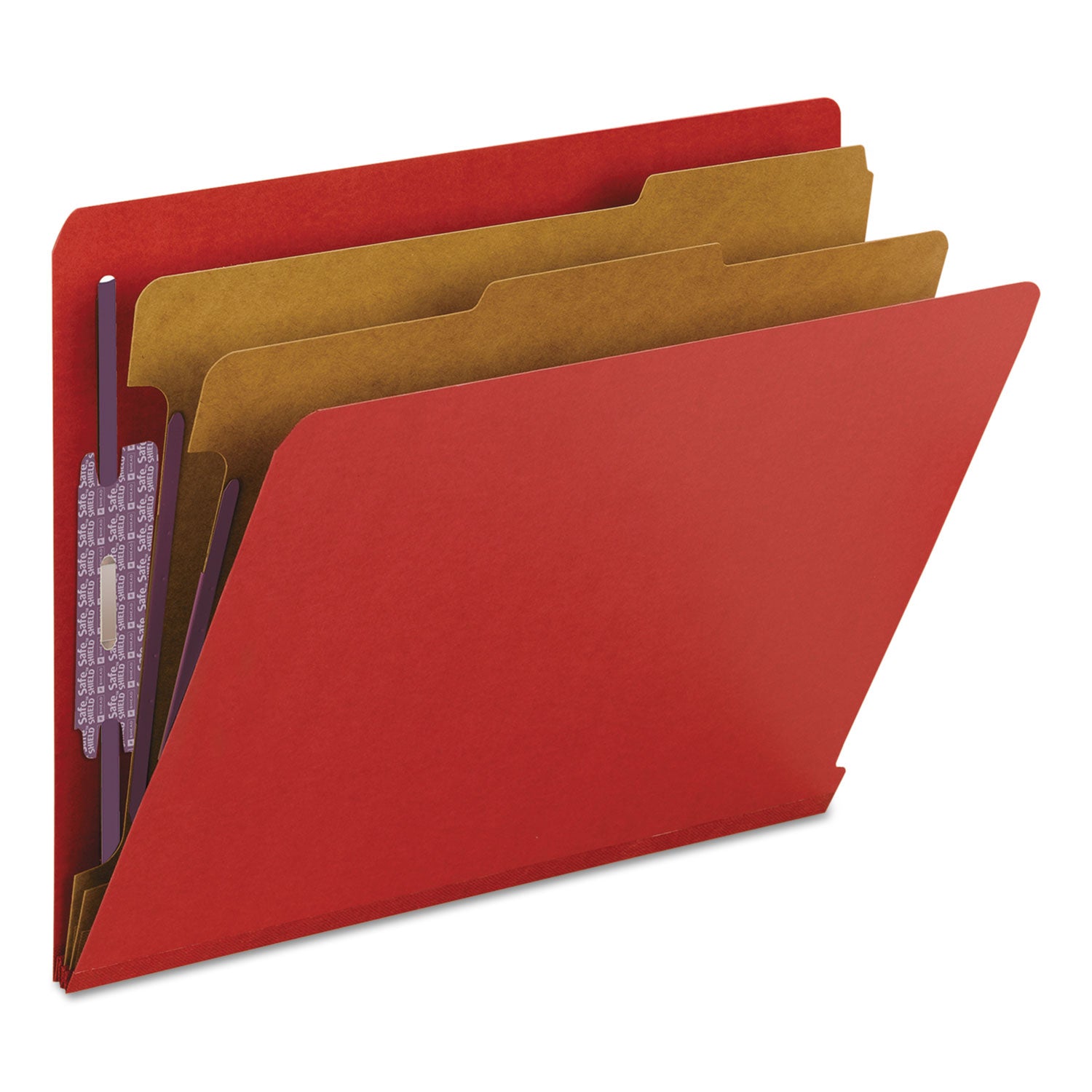Smead Straight Tab Cut Letter Recycled Classification Folder - 8 1/2" x 11" - 2" Expansion - 2 x 2S Fastener(s) - 2" for Folder - End Tab Location - 2 Divider(s) - 25 pt. - Pressboard - Bright Red - 100% Recycled - 10 / Box