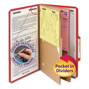 Smead SafeSHIELD 2/5 Tab Cut Legal Classification Folder, 8 1/2" x 14", 2" Expansion, 2 Fasteners, 2 Pockets, 2 Dividers, Bright Red, 25 pt., 100% Recycled, 10/Box