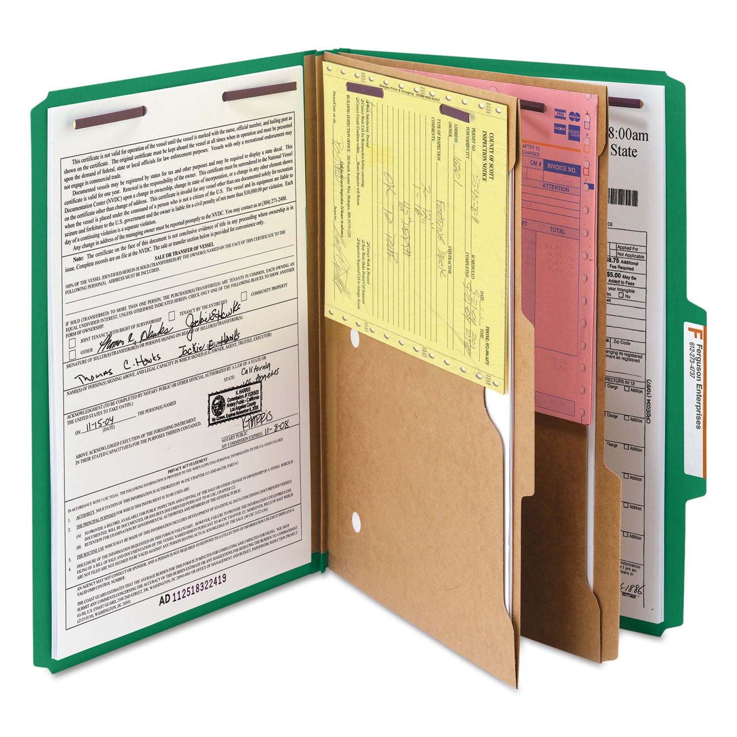 Smead SafeSHIELD Legal Classification Folder, 2/5 Tab Cut, 2" Expansion, 2 Fasteners, 2 Pockets, 2 Dividers, 25 pt. Green Pressboard, 100% Recycled, 10/Box