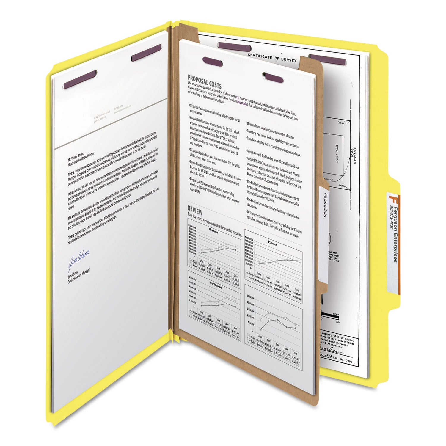Smead SafeSHIELD 2/5 Tab Cut Legal Recycled Classification Folder, 8.5" x 14", 2" Expansion, 2 Fasteners, 1 Divider, 25 pt. Pressboard, Yellow, 100% Recycled, 10/Box
