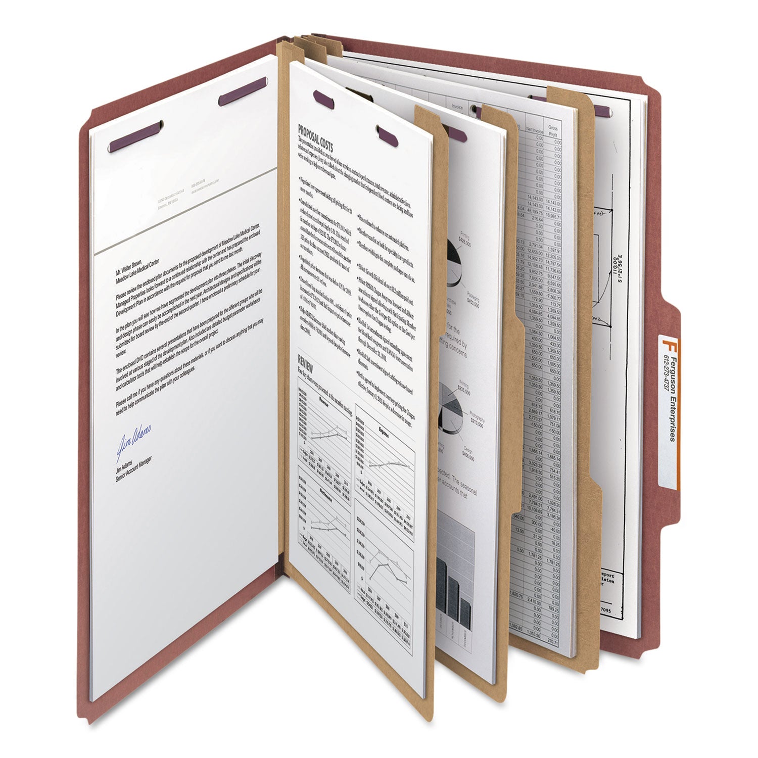 Smead SafeSHIELD Legal Size 2/5 Tab Cut Red Pressboard Classification Folders, 3 Dividers, 3" Expansion, 2 Fasteners, 100% Recycled, 10/Box