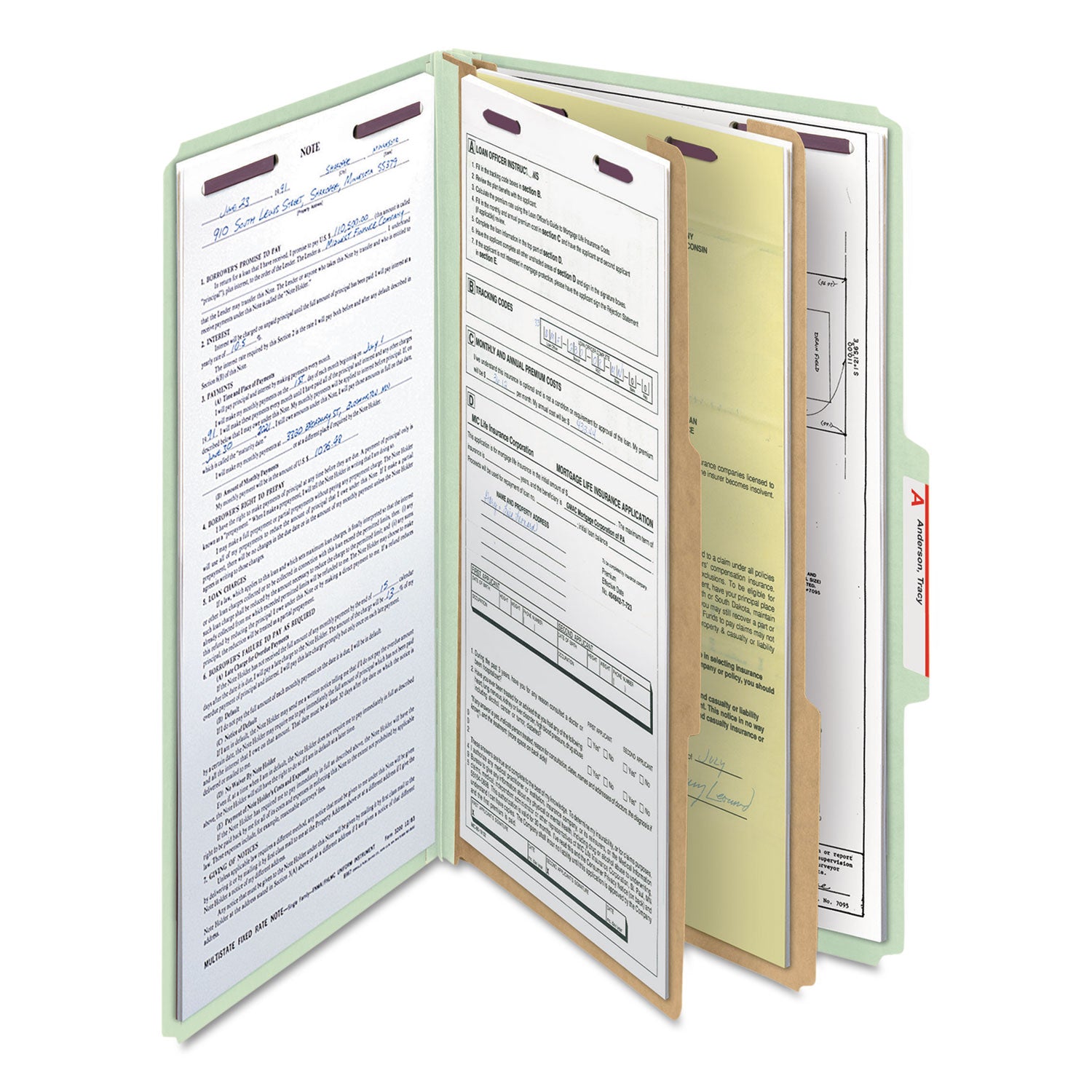Smead SafeSHIELD 2/5 Tab Cut Legal Recycled Classification Folder, 8.5" x 14", 2" Expansion, 2 Fasteners, 2 Dividers, Pressboard, Gray/Green, Heavy Duty, Tear Resistant, 100% Recycled, 10/Box