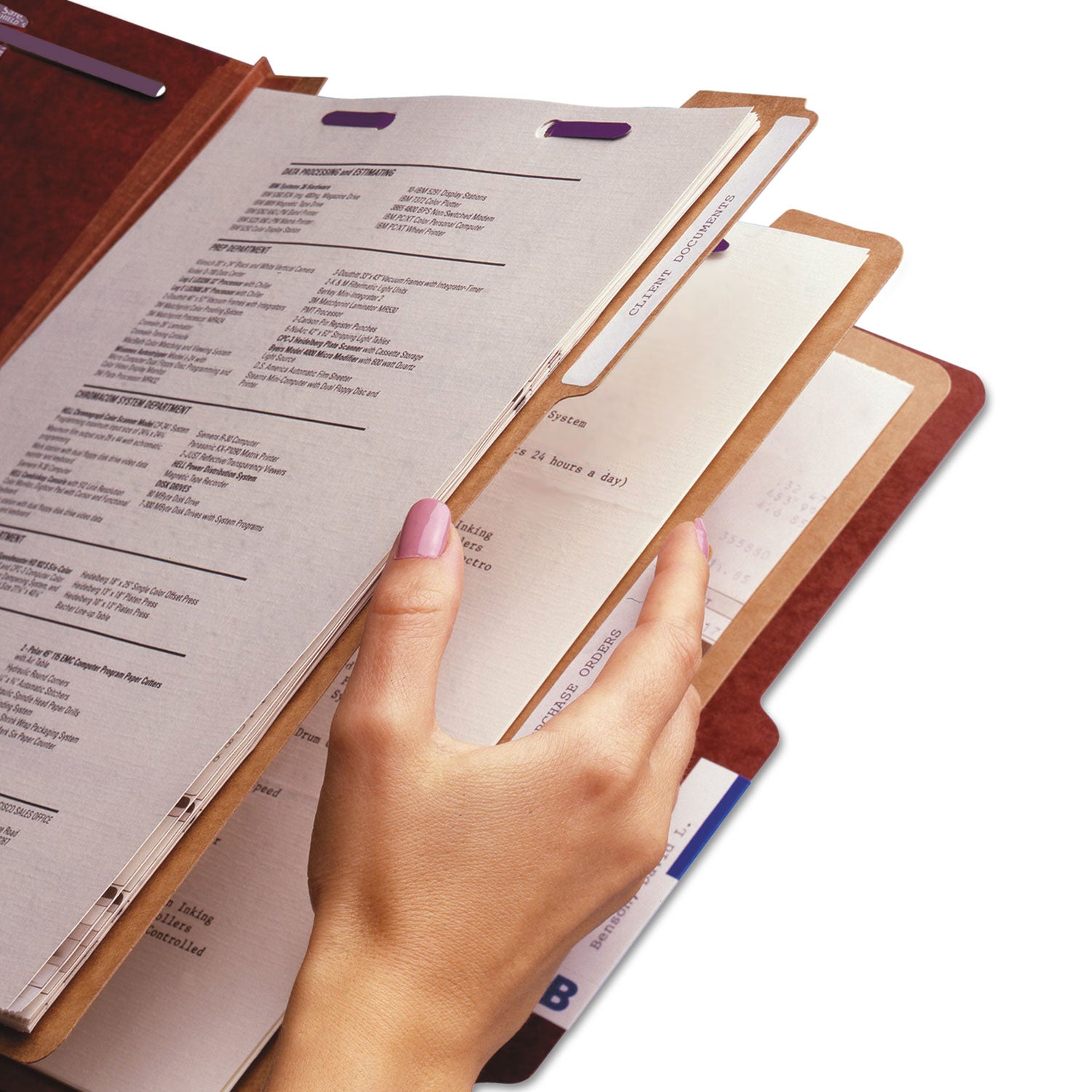 Smead SafeSHIELD Legal Size 2/5 Tab Cut Red Pressboard Classification Folders, 3 Dividers, 3" Expansion, 2 Fasteners, 100% Recycled, 10/Box
