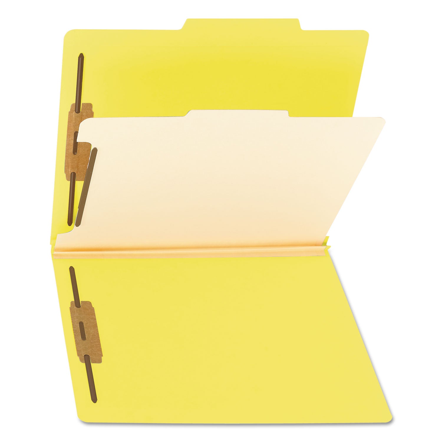 Smead Colored 2/5 Tab Cut Letter Recycled Classification Folder, Yellow, 8.5" x 11", 2" Expansion, 2 Fasteners, 1 Divider, Reinforced Tab, 10% Recycled, 10/Box