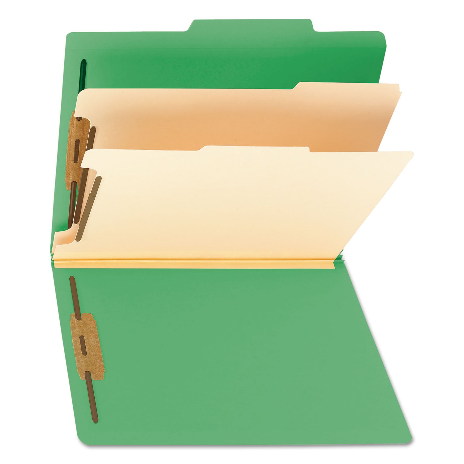 Smead Colored 2/5 Tab Cut Letter Recycled Classification Folders, 8.5" x 11", 2" Expansion, 2 Fasteners, 2 Dividers, Green, 10/Box