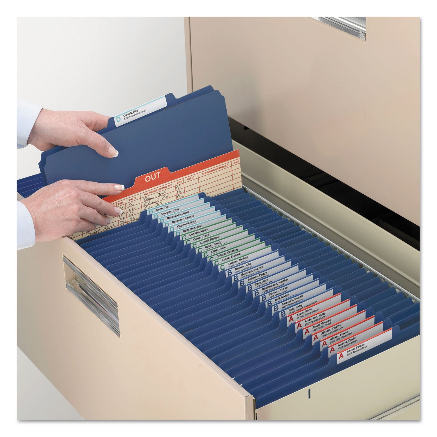 Smead SafeSHIELD 2/5 Tab Cut Legal Recycled Classification Folder, 8.5" x 14", 2" Expansion, 2 Fasteners, 1 Divider, 25 pt. Pressboard, Dark Blue, Heavy Duty, Tear Resistant, 100% Recycled, 10/Box