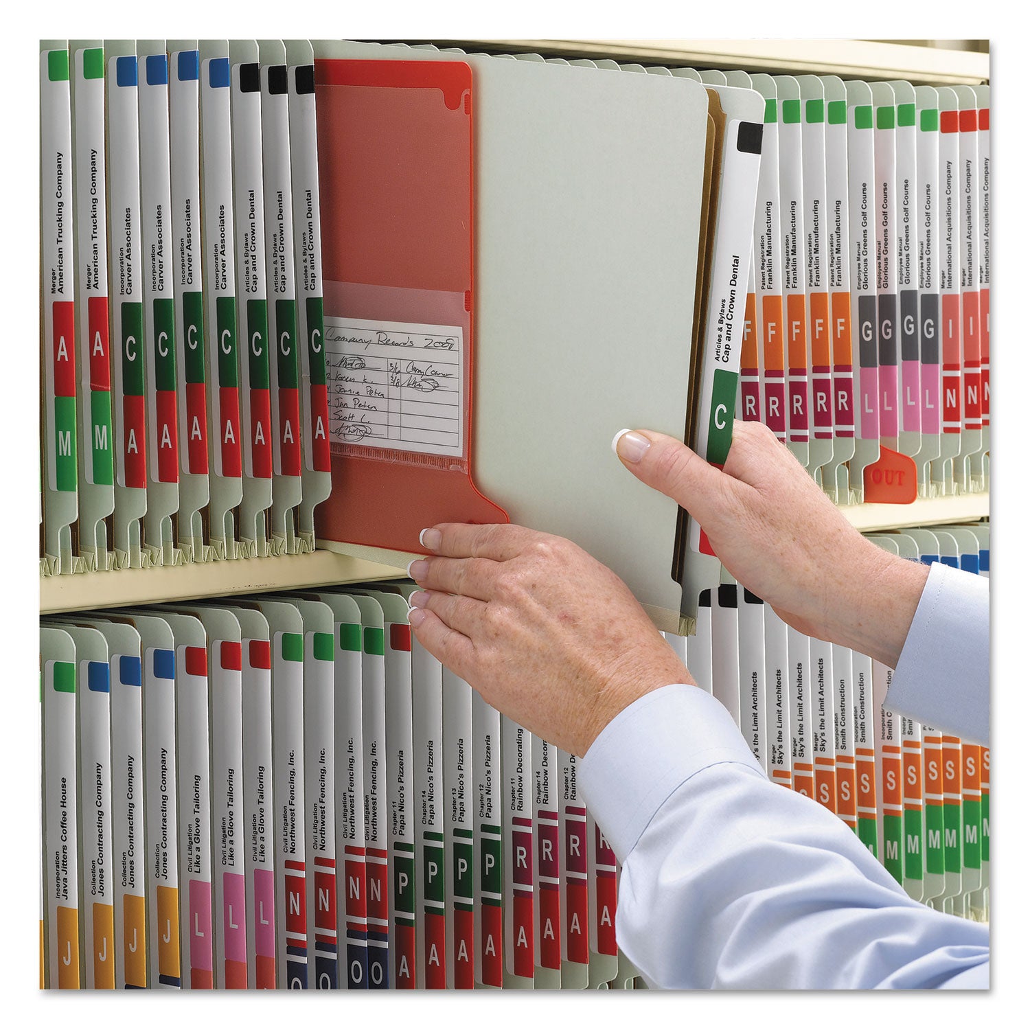 Smead End Tab Pressboard Classification Folders, Letter Size, 3" Expansion, 3 Dividers, 2 Fasteners, Straight Tab, Gray/Green, 100% Recycled, 25 pt. Pressboard, 10/Box