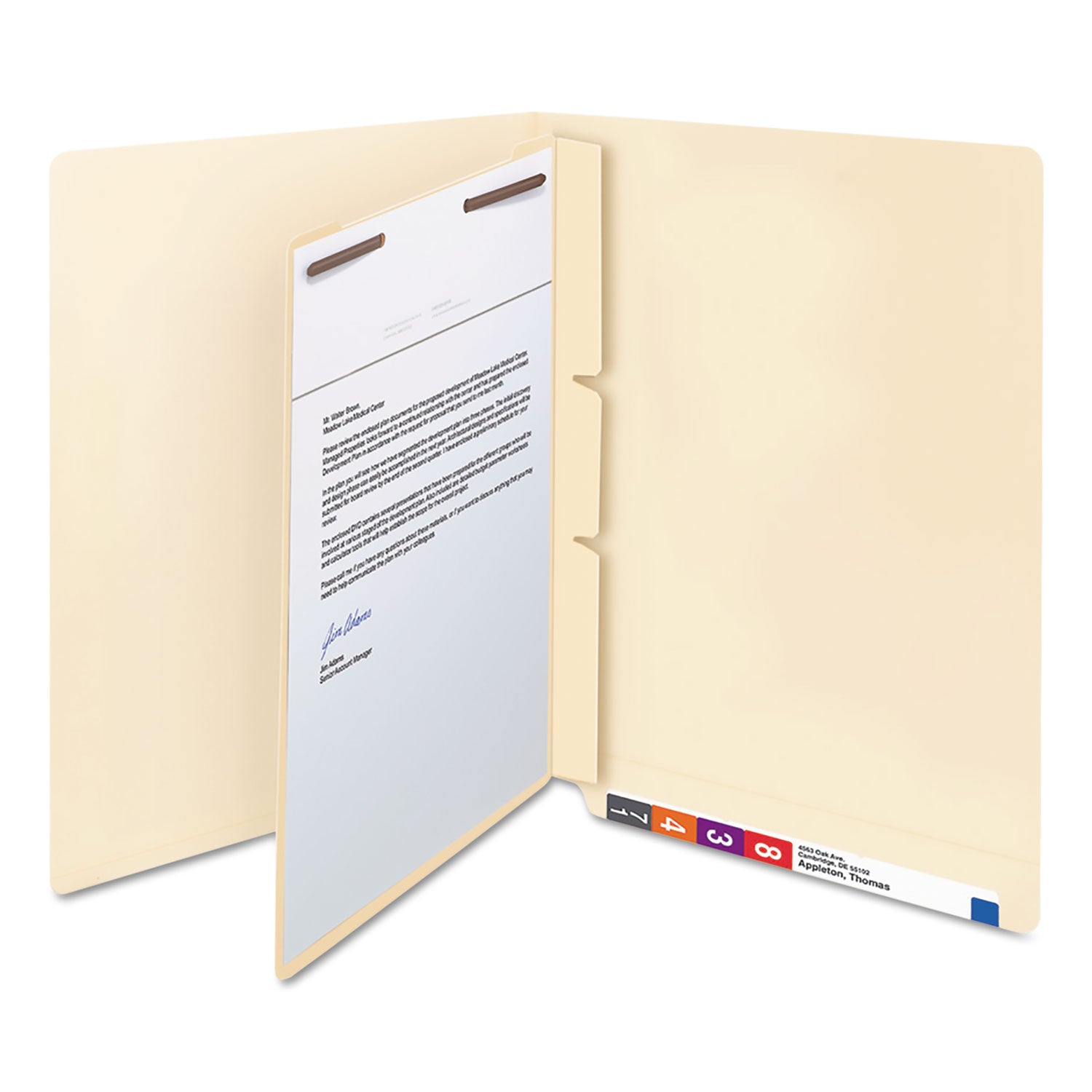 Smead Self-Adhesive Folder Dividers with Twin-Prong Fastener - For Letter 8 1/2" x 11" Sheet - Manila - 100 / Box