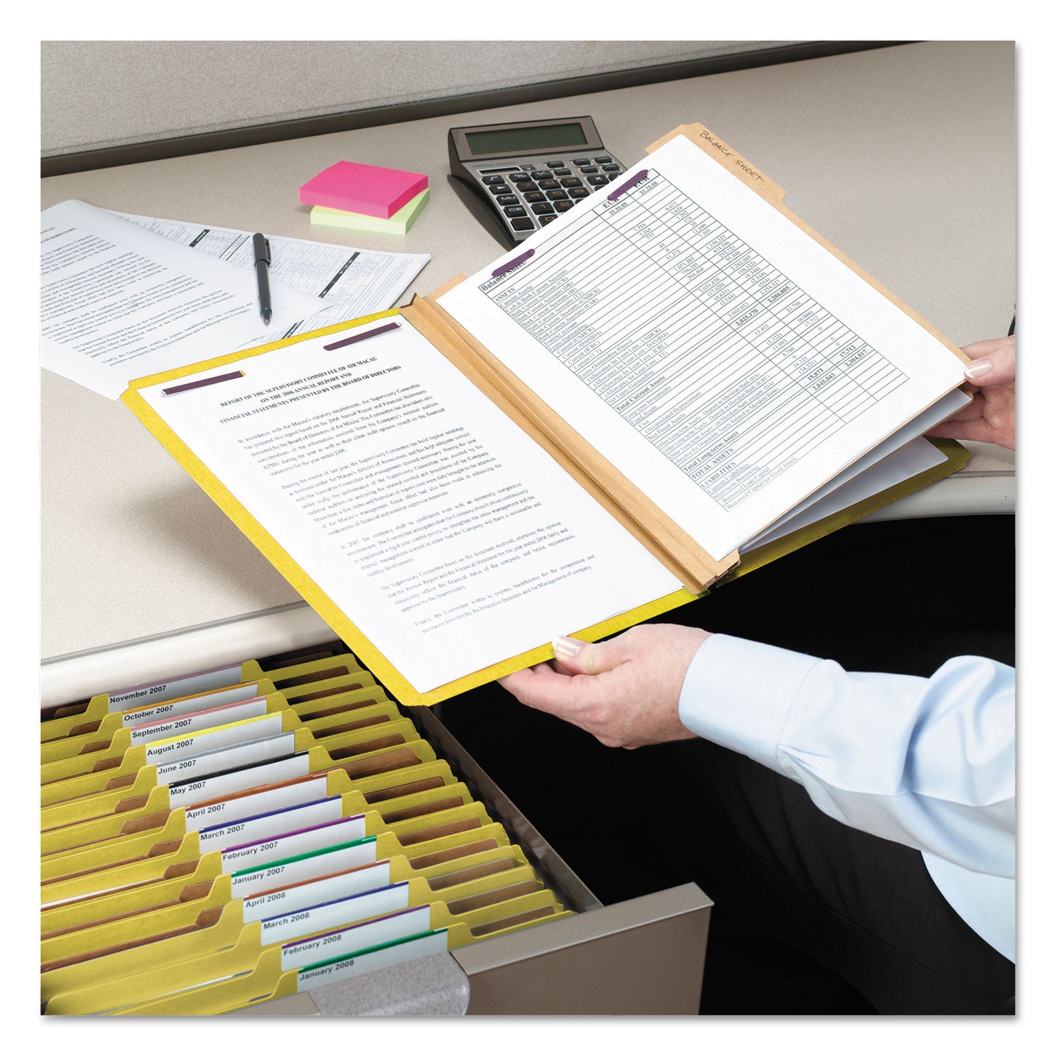 Smead SafeSHIELD 2/5 Tab Letter Size Recycled Classification Folders, 3 Dividers, 2 Fasteners, 3" Expansion, Yellow, Heavy Duty, 100% Recycled, 10/Box