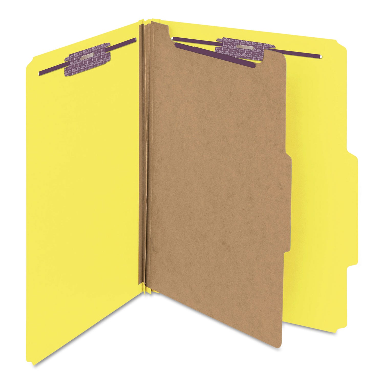 Smead SafeSHIELD 2/5 Tab Cut Letter Size Recycled Classification Folders, 2" Expansion, 1 Divider, Yellow, Heavy Duty Pressboard, 100% Recycled, 10/Box
