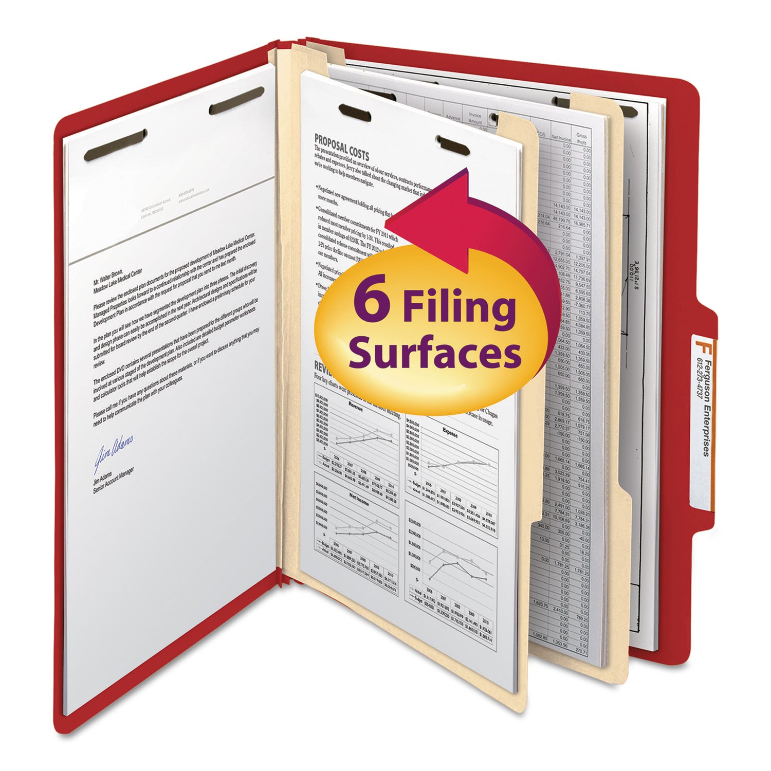 Smead Colored 2/5 Tab Cut Letter Recycled Classification Folder, 8.5" x 11", 2" Expansion, 2 Fasteners, 2 Dividers, Red, 10/Box