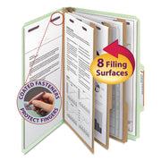 Smead SafeSHIELD Legal Size Classification Folders, 2/5 Tab Cut, 3" Expansion, 2 Fasteners, 3 Dividers, Heavy Duty Pressboard, Gray/Green, 100% Recycled, 10/Box