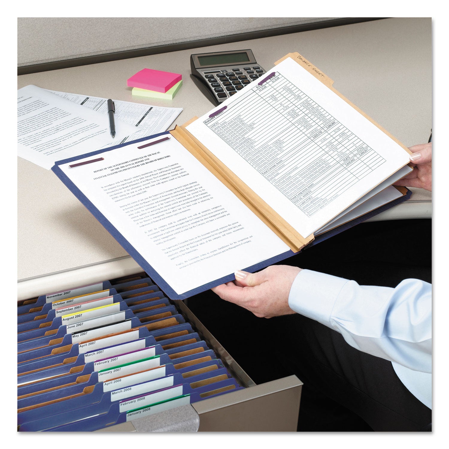 Smead SafeSHIELD 2/5 Tab Cut Legal Classification Folders, 3 Dividers, 2 Fasteners, 3" Expansion, 25 pt. Pressboard, Dark Blue, 100% Recycled, 10/Box