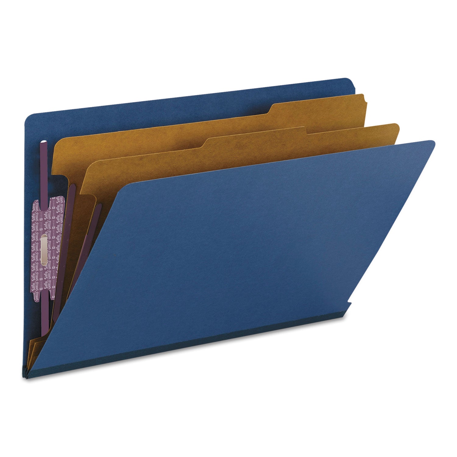 Smead Straight Tab Cut Legal Recycled Classification Folder - 8 1/2" x 14" - 2" Expansion - 2 x 2S Fastener(s) - 2" for Folder - End Tab Location - 2 Divider(s) - 25 pt. - Pressboard - Dark Blue - 100% Recycled - 10 / Box
