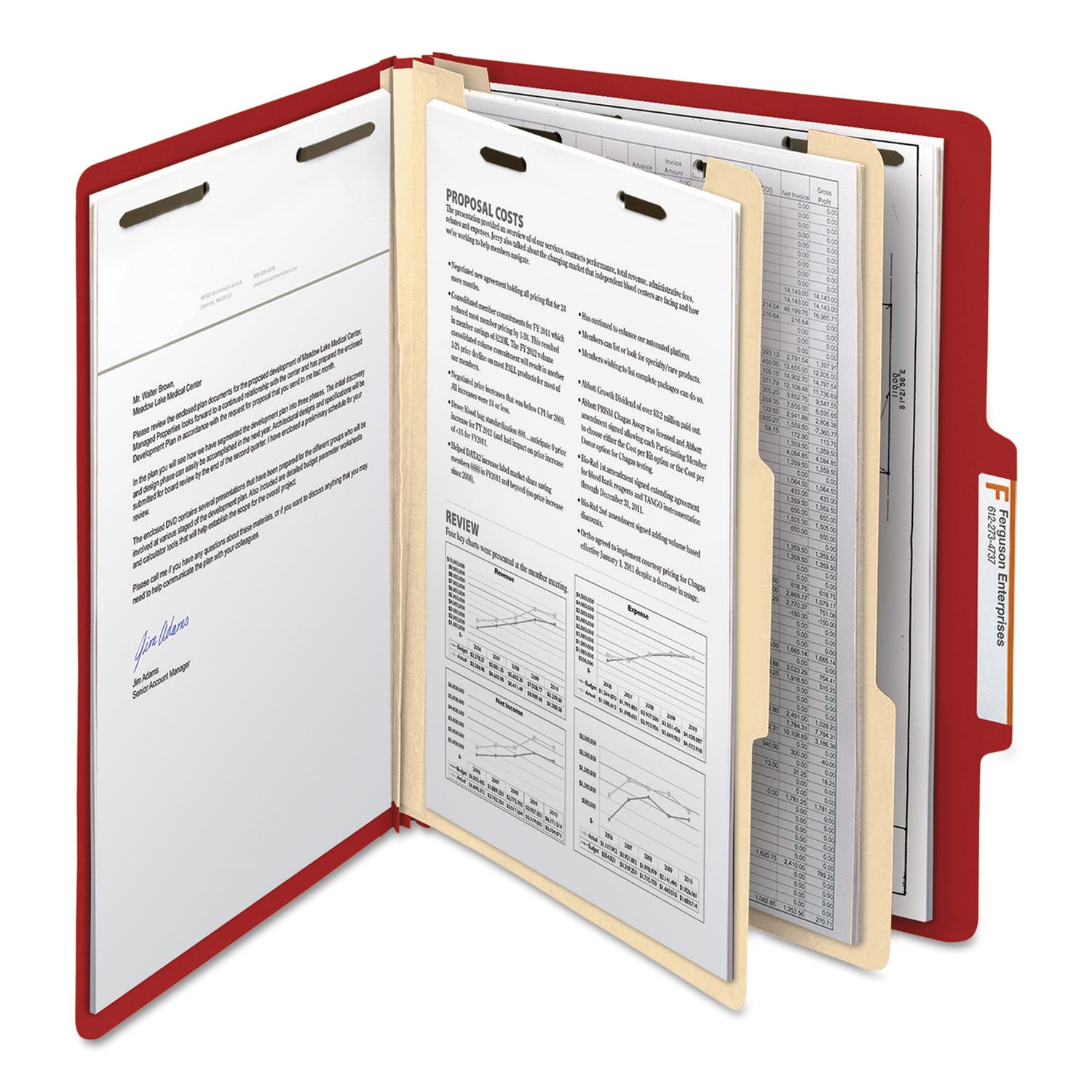 Smead Colored 2/5 Tab Cut Letter Recycled Classification Folder, 8.5" x 11", 2" Expansion, 2 Fasteners, 2 Dividers, Red, 10/Box