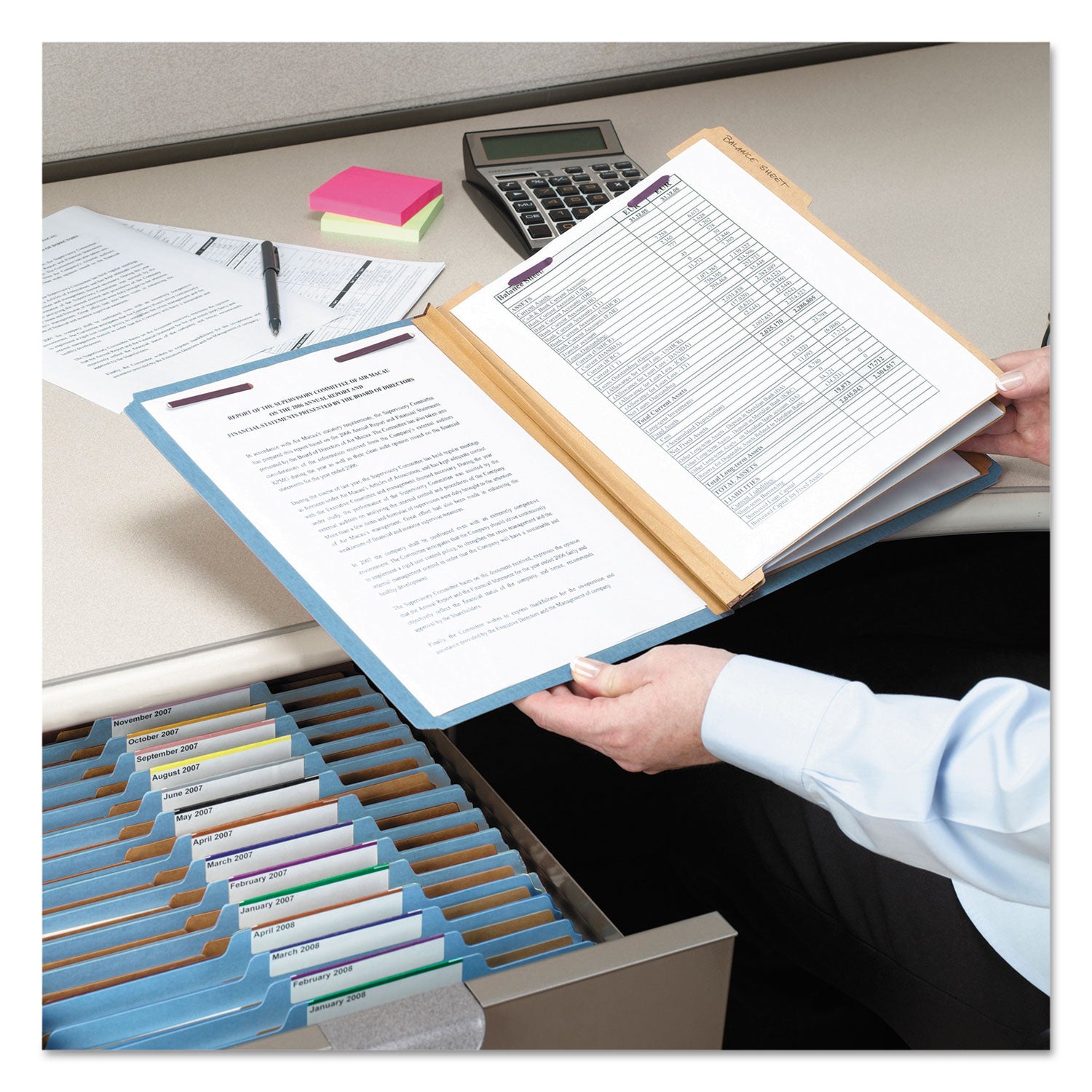 Smead SafeSHIELD Legal Size Blue Pressboard Classification Folders, 2/5 Tab Cut, 3 Dividers, 2 Fasteners, 3" Expansion, 100% Recycled, 10/Box