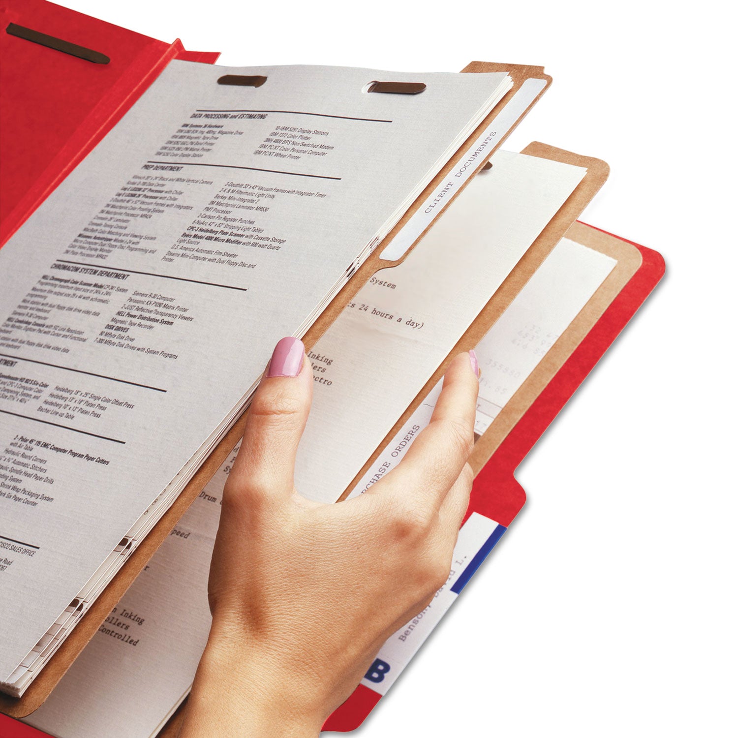 Smead SafeSHIELD 2/5 Tab Cut Letter Size Recycled Classification Folders, 3 Dividers, 2 Fasteners, 3" Expansion, Bright Red, Heavy Duty Pressboard, 100% Recycled, 10/Box