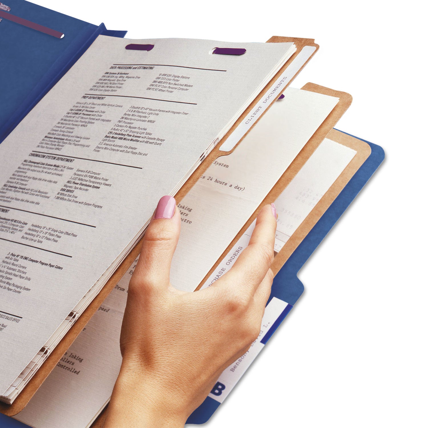 Smead SafeSHIELD 2/5 Tab Cut Legal Classification Folders, 3 Dividers, 2 Fasteners, 3" Expansion, 25 pt. Pressboard, Dark Blue, 100% Recycled, 10/Box