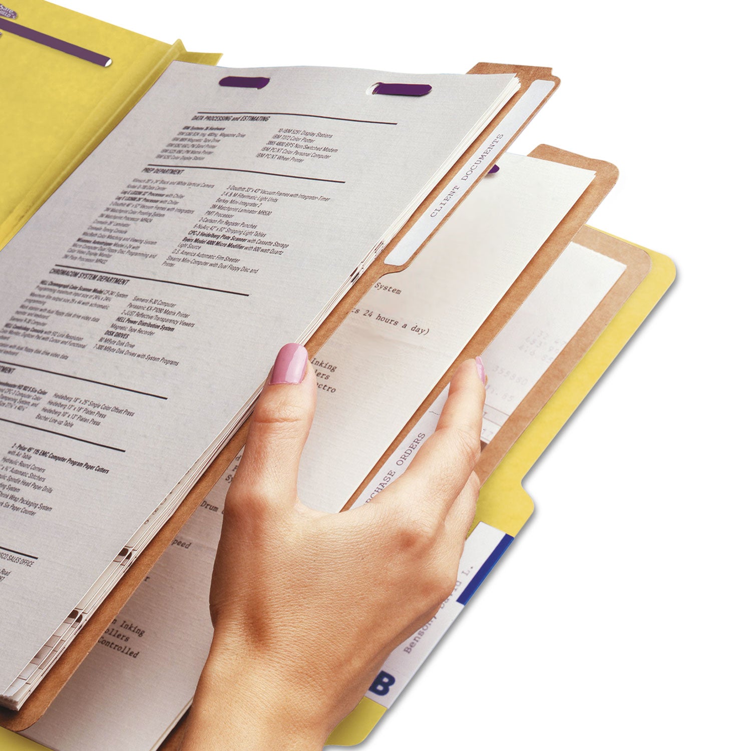 Smead SafeSHIELD 2/5 Tab Letter Size Recycled Classification Folders, 3 Dividers, 2 Fasteners, 3" Expansion, Yellow, Heavy Duty, 100% Recycled, 10/Box