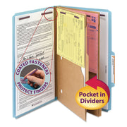 Smead SafeSHIELD 2/5 Tab Cut Legal Classification Folder, 8.5" x 14", 2" Expansion, 2 Fasteners, 2 Pockets, 2 Dividers, 25 pt. Blue, 100% Recycled, 10/Box
