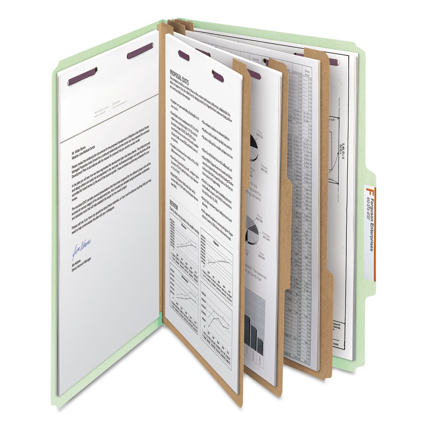 Smead SafeSHIELD Legal Size Classification Folders, 2/5 Tab Cut, 3" Expansion, 2 Fasteners, 3 Dividers, Heavy Duty Pressboard, Gray/Green, 100% Recycled, 10/Box