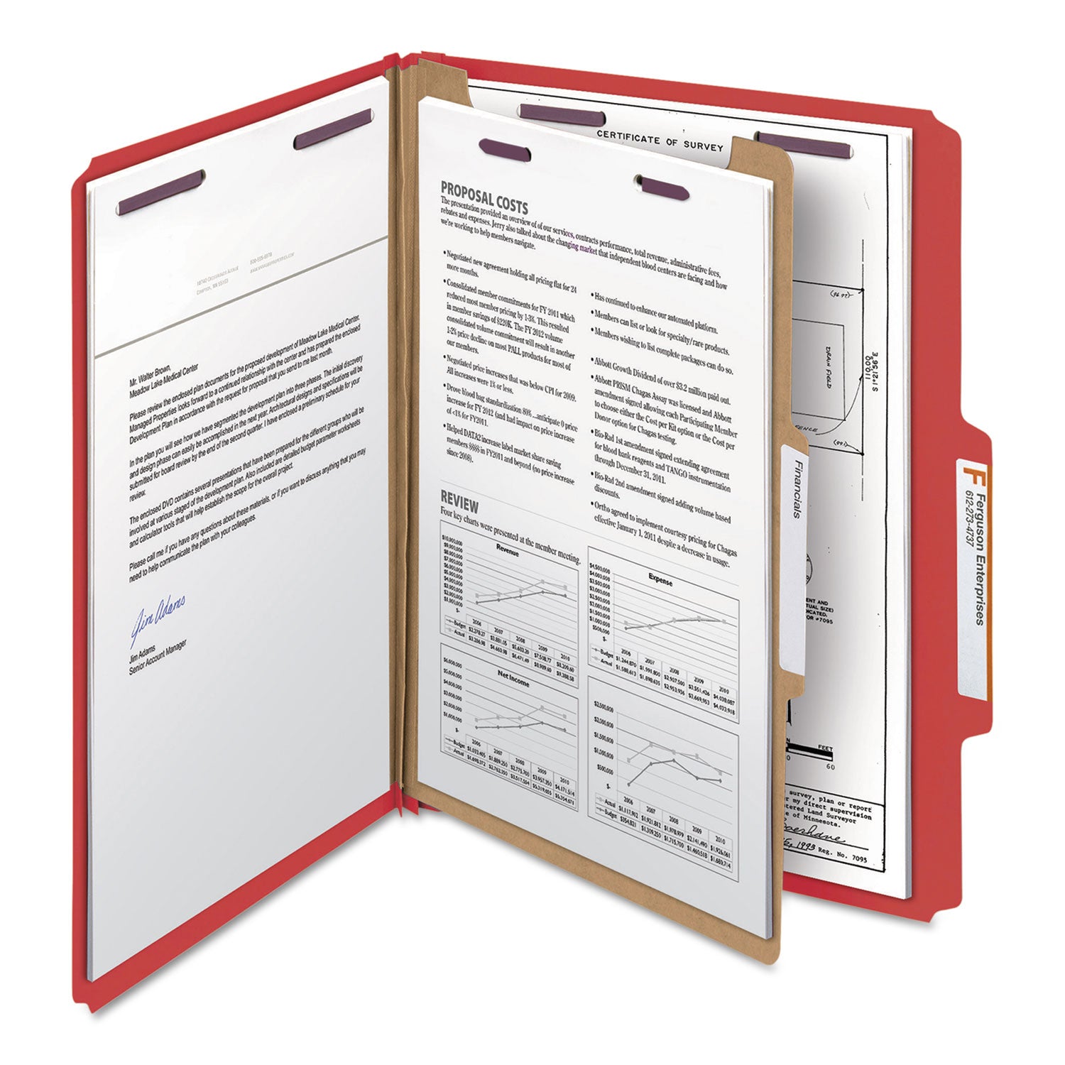 Smead SafeSHIELD 2/5 Tab Cut Letter Size Recycled Classification Folders, 2" Expansion, 1 Divider, Bright Red, Heavy Duty Pressboard, 10/Box