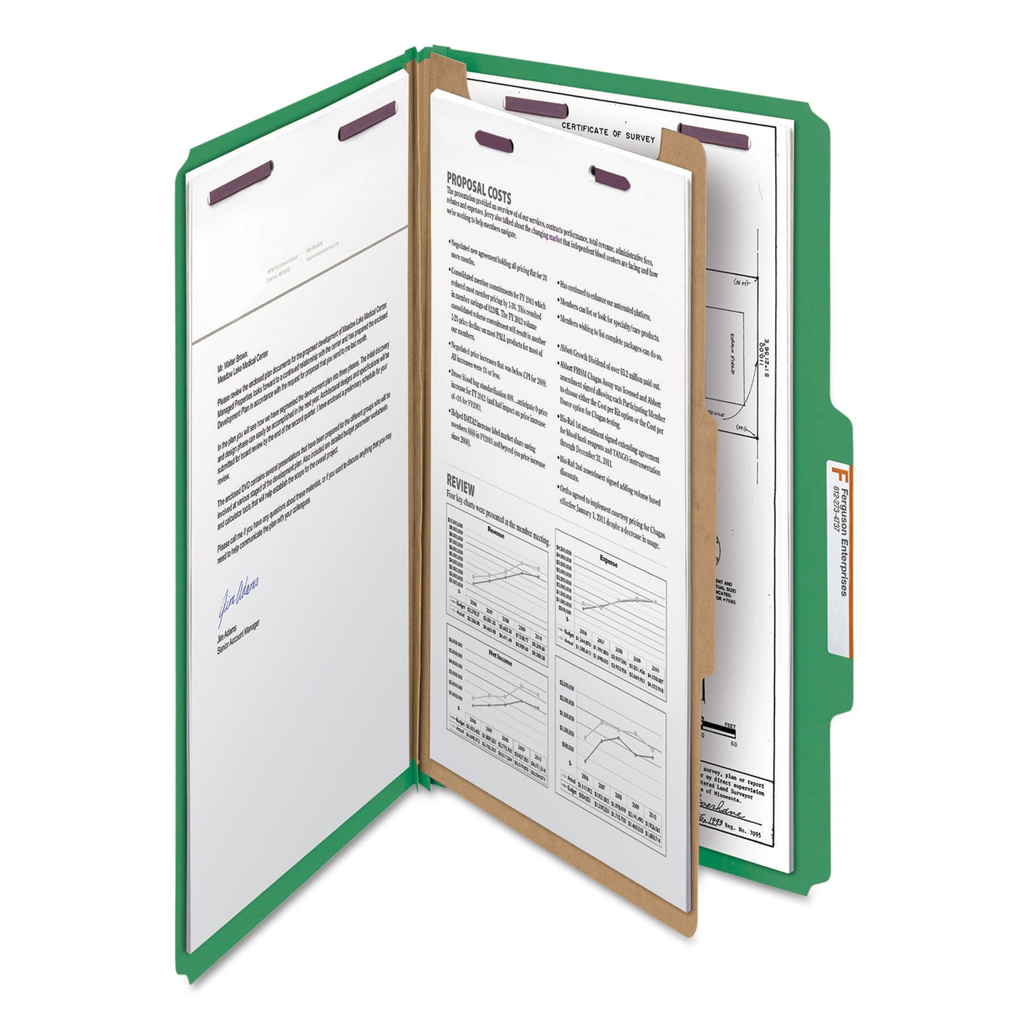 Smead SafeSHIELD 2/5 Tab Cut Legal Recycled Classification Folder, 8.5" x 14", 2" Expansion, 2 Fasteners, 1 Divider, Green, 25 pt. Pressboard, 100% Recycled, 10/Box