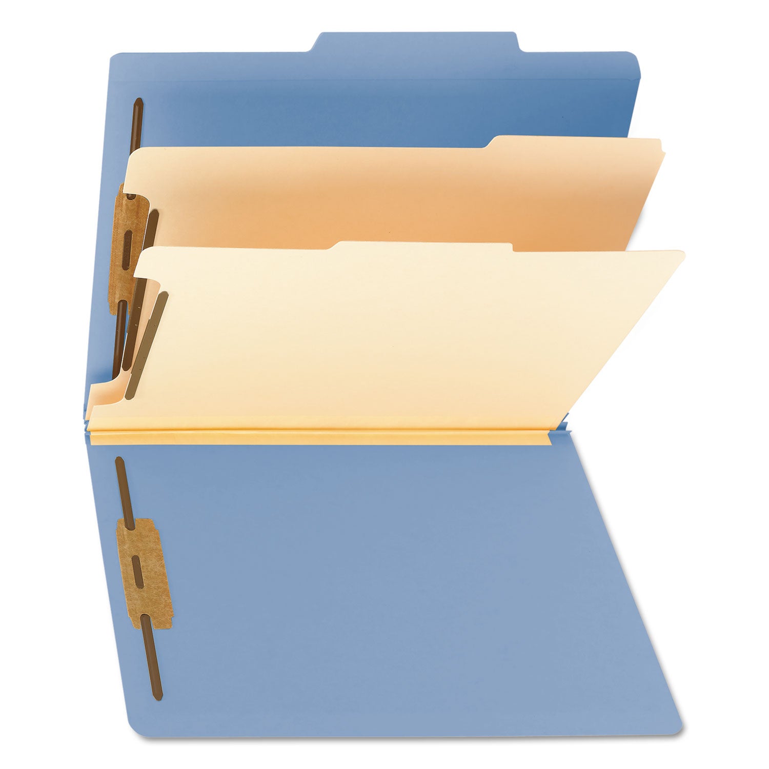 Smead Colored 2/5 Tab Cut Letter Recycled Classification Folder, 8.5" x 11", 2" Expansion, 2 Fasteners, 2 Dividers, Blue, Reinforced Tab, 10% Recycled, 10/Box