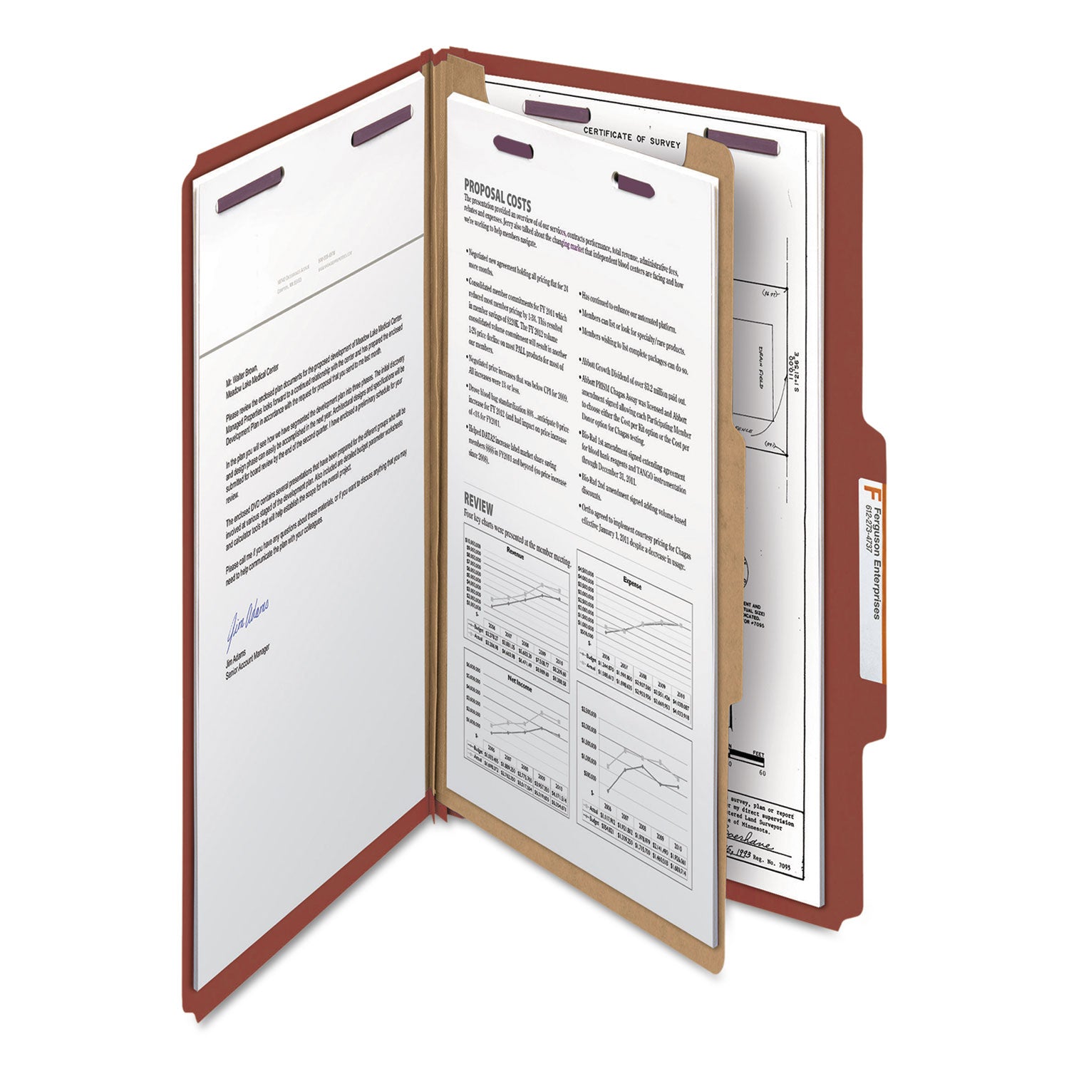 Smead SafeSHIELD 2/5 Tab Cut Legal Recycled Classification Folder, 8 1/2" x 14", 2" Expansion, 1 Divider, Red, Heavy Duty, Tear Resistant, 100% Recycled, 10/Box