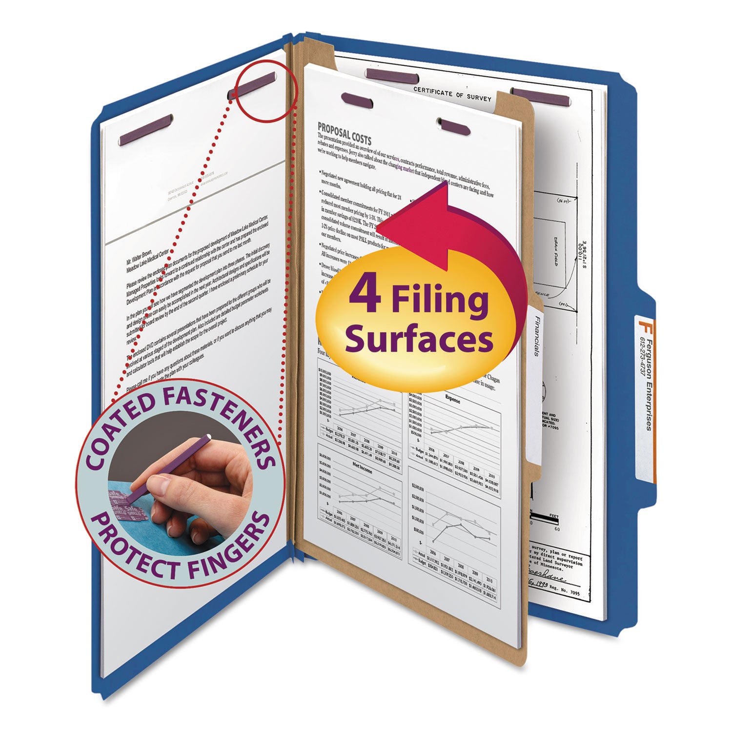 Smead SafeSHIELD 2/5 Tab Cut Legal Recycled Classification Folder, 8.5" x 14", 2" Expansion, 2 Fasteners, 1 Divider, 25 pt. Pressboard, Dark Blue, Heavy Duty, Tear Resistant, 100% Recycled, 10/Box