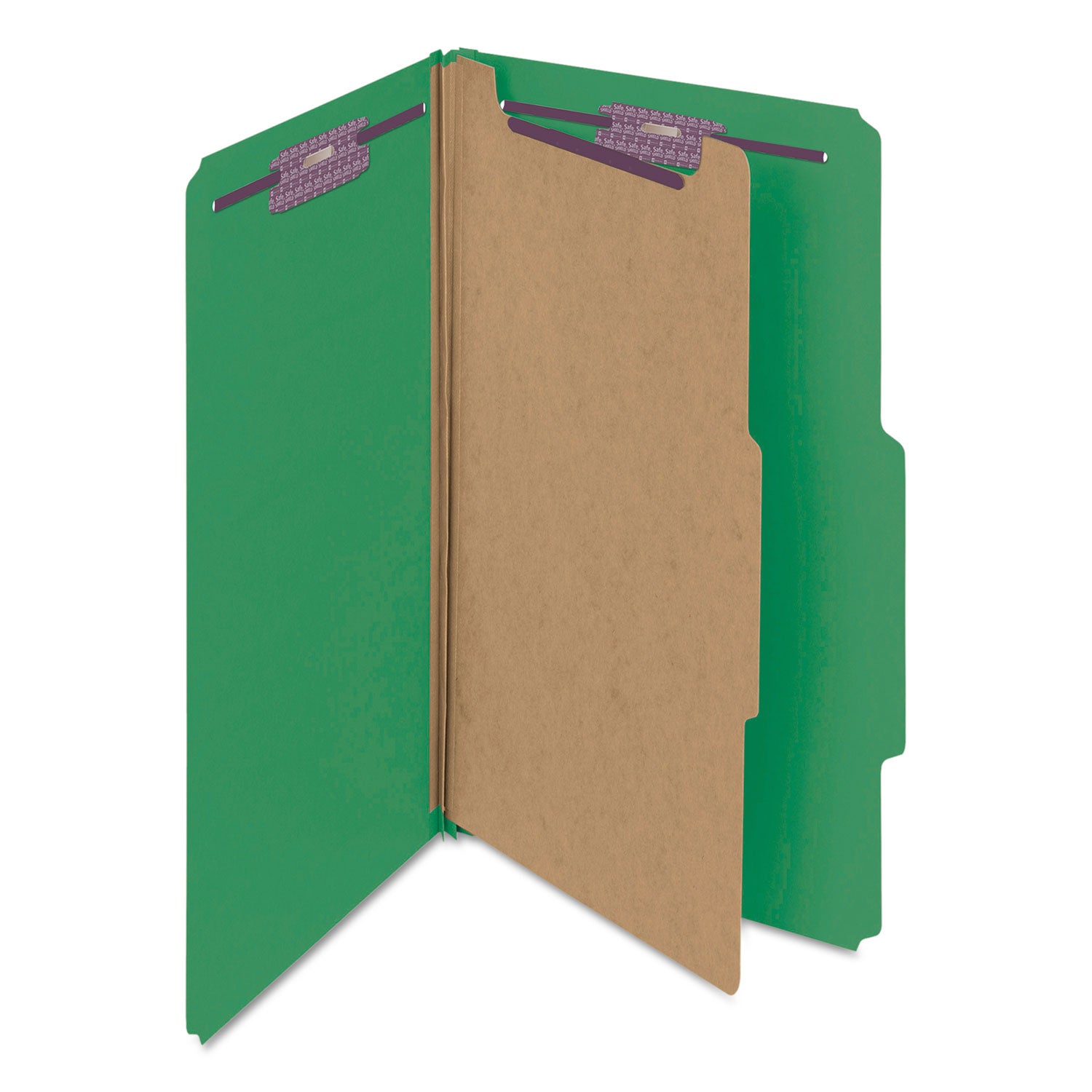 Smead SafeSHIELD 2/5 Tab Cut Legal Recycled Classification Folder, 8.5" x 14", 2" Expansion, 2 Fasteners, 1 Divider, Green, 25 pt. Pressboard, 100% Recycled, 10/Box