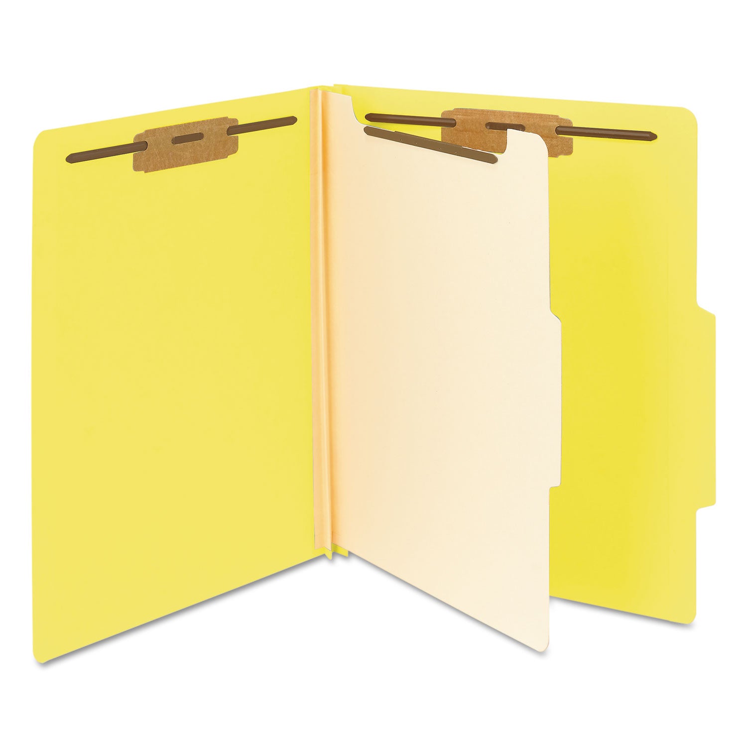 Smead Colored 2/5 Tab Cut Letter Recycled Classification Folder, Yellow, 8.5" x 11", 2" Expansion, 2 Fasteners, 1 Divider, Reinforced Tab, 10% Recycled, 10/Box