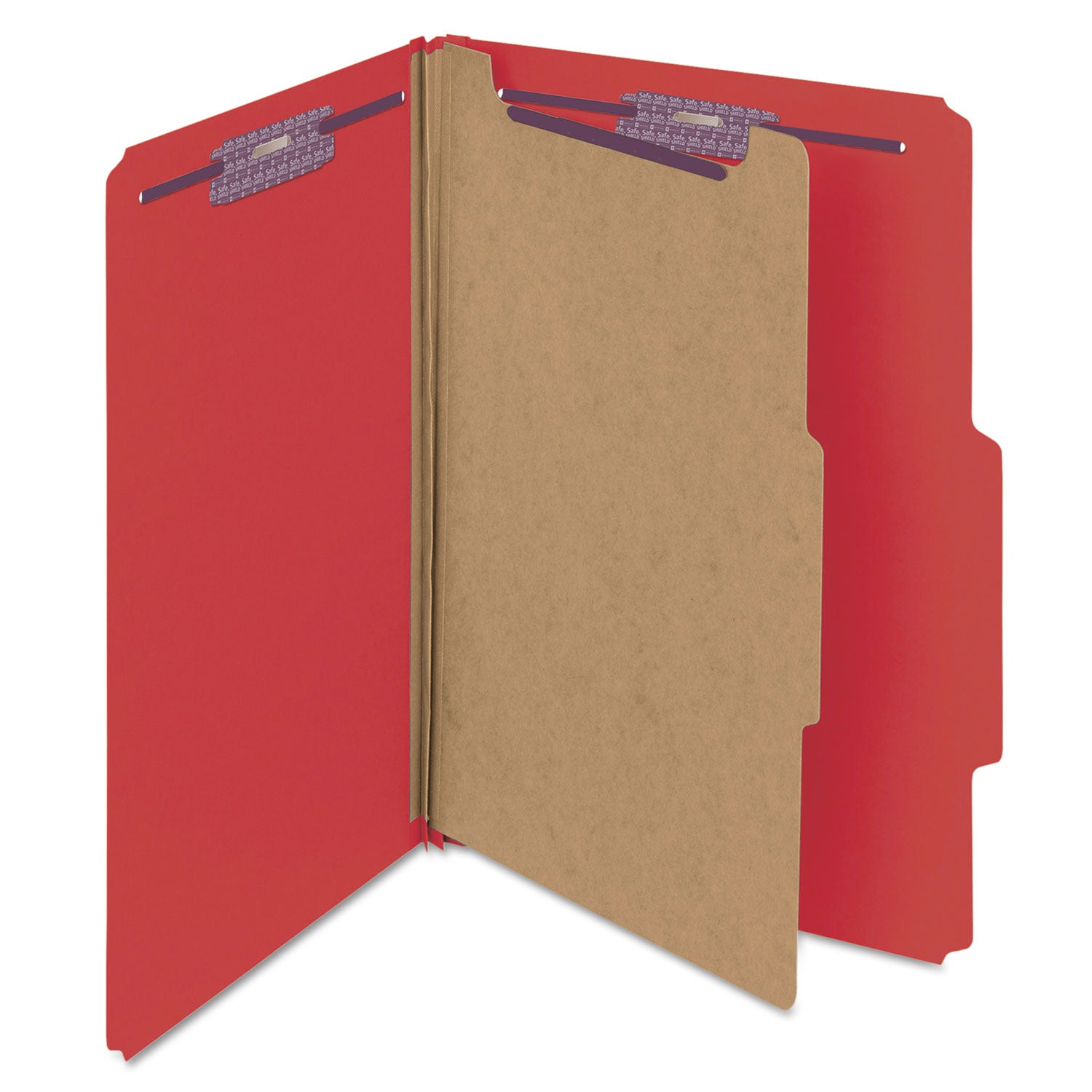 Smead SafeSHIELD 2/5 Tab Cut Legal Recycled Classification Folder, Bright Red, 2" Expansion, 1 Divider, 2 Fasteners, Heavy Duty, Tear Resistant, 100% Recycled, 10/Box