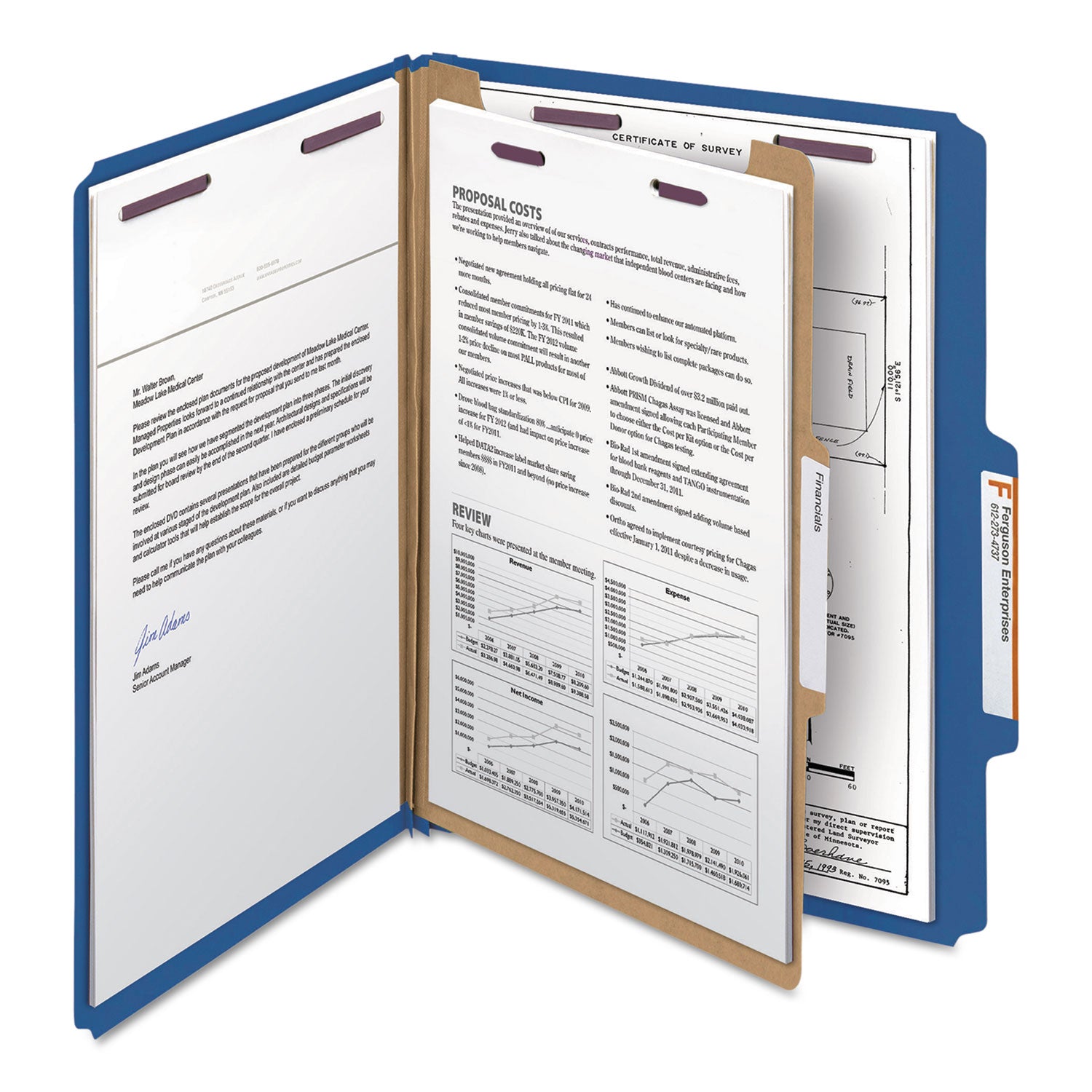 Smead SafeSHIELD 2/5 Tab Cut Letter Size Recycled Classification Folder, 2" Expansion, 1 Divider, 2 Fasteners, Pressboard, Dark Blue, 10/Box