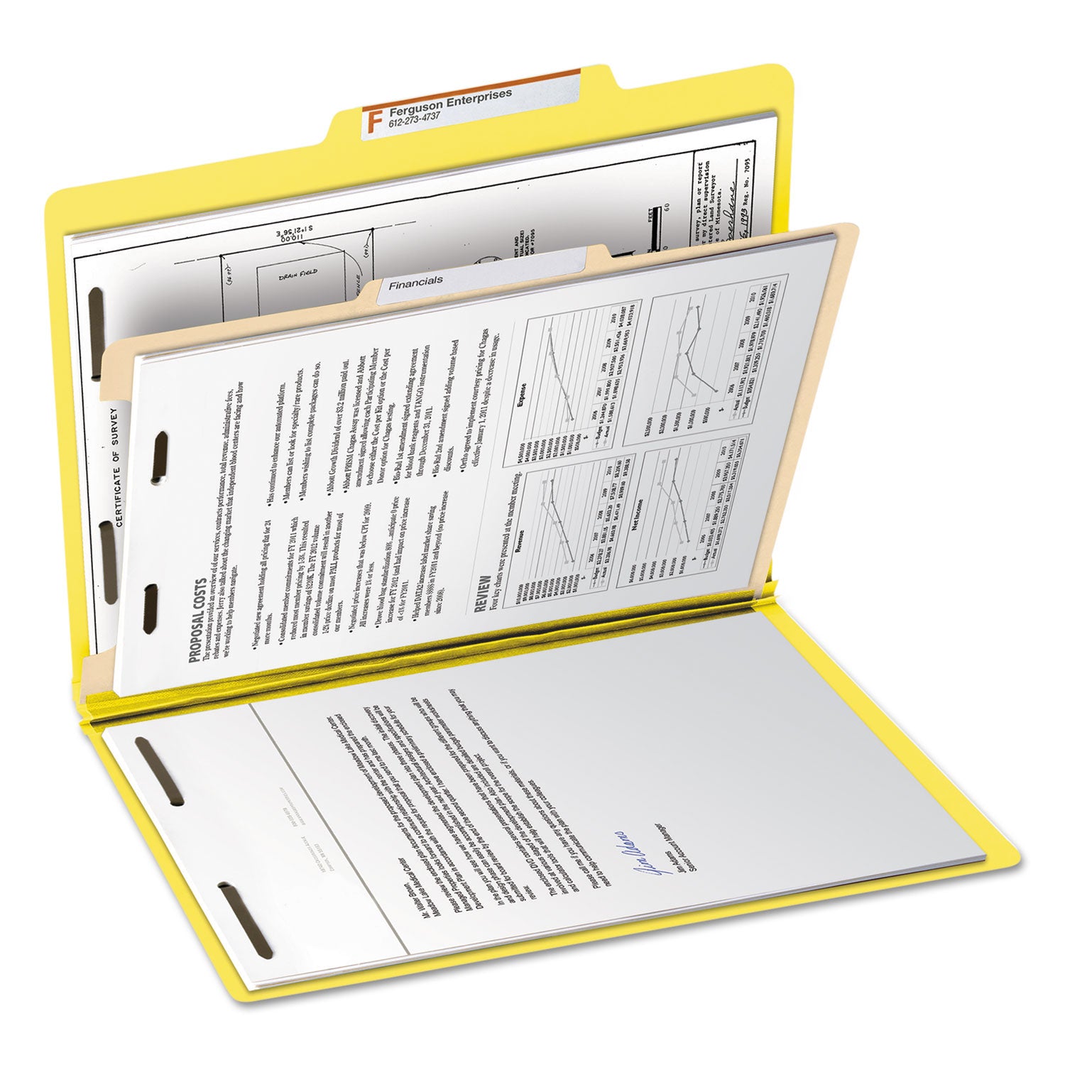 Smead Colored 2/5 Tab Cut Letter Recycled Classification Folder, Yellow, 8.5" x 11", 2" Expansion, 2 Fasteners, 1 Divider, Reinforced Tab, 10% Recycled, 10/Box