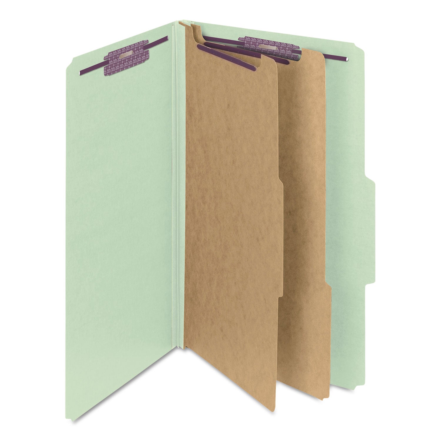 Smead SafeSHIELD 2/5 Tab Cut Legal Recycled Classification Folder, 8.5" x 14", 2" Expansion, 2 Fasteners, 2 Dividers, Pressboard, Gray/Green, Heavy Duty, Tear Resistant, 100% Recycled, 10/Box