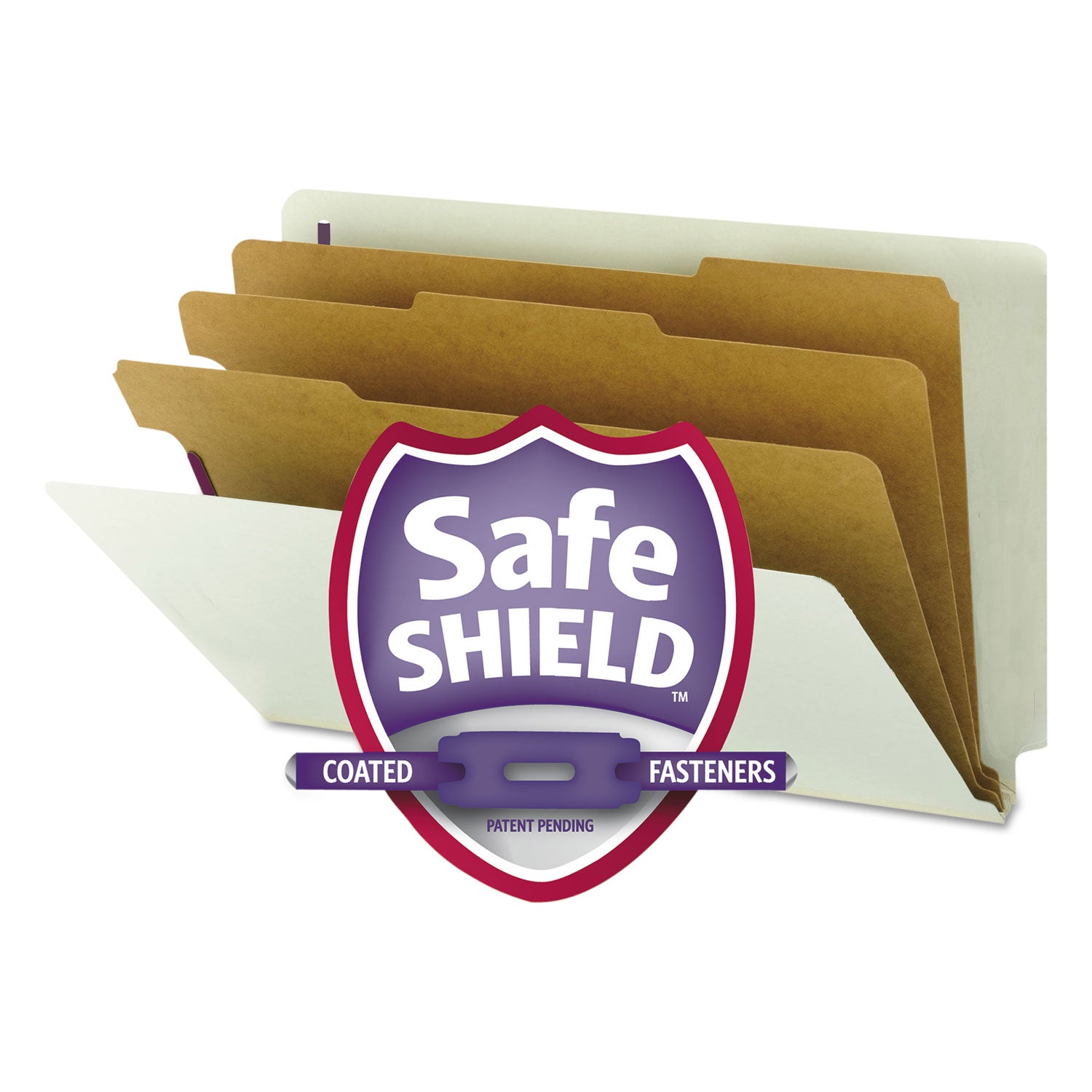 Smead 1/3 Tab Cut Legal Recycled Classification Folder, 8.5" x 14", 3" Expansion, 2 Fasteners, 3 Dividers, Pressboard, Gray/Green, Rounded Corner, 100% Recycled, 10/Box