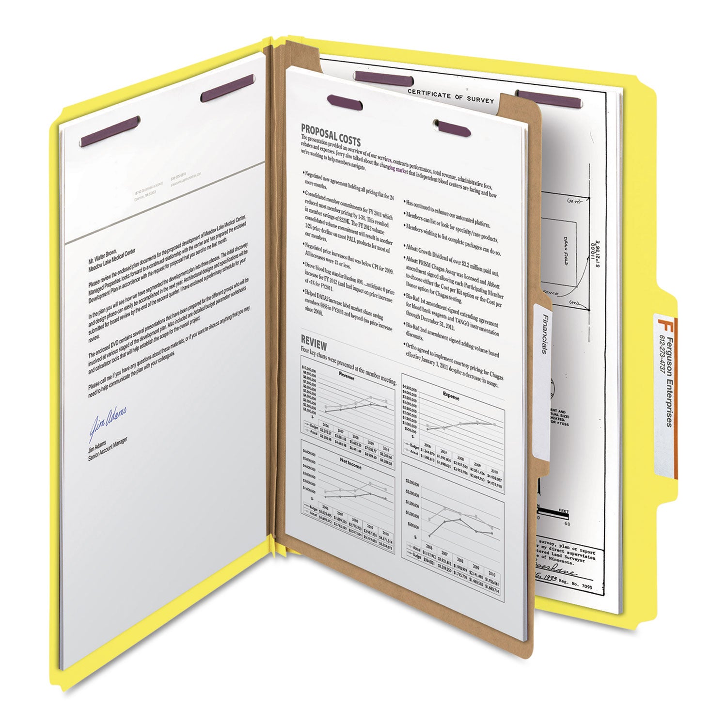 Smead SafeSHIELD 2/5 Tab Cut Letter Size Recycled Classification Folders, 2" Expansion, 1 Divider, Yellow, Heavy Duty Pressboard, 100% Recycled, 10/Box