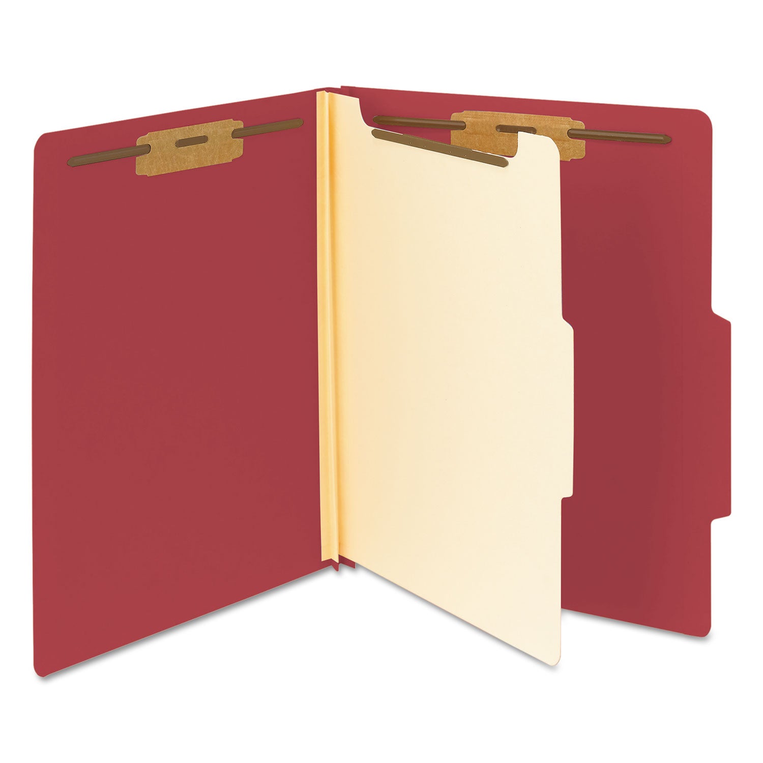 Smead Colored 2/5 Tab Cut Letter Recycled Classification Folder - 8 1/2" x 11" - 2" Expansion - 2 x 2B Fastener(s) - 2" for Folder - Top Tab Location - Right of Center Tab Position - 1 Divider(s) - 14 pt. - 2 Plys - Red - 10% Recycled - 10 / Box
