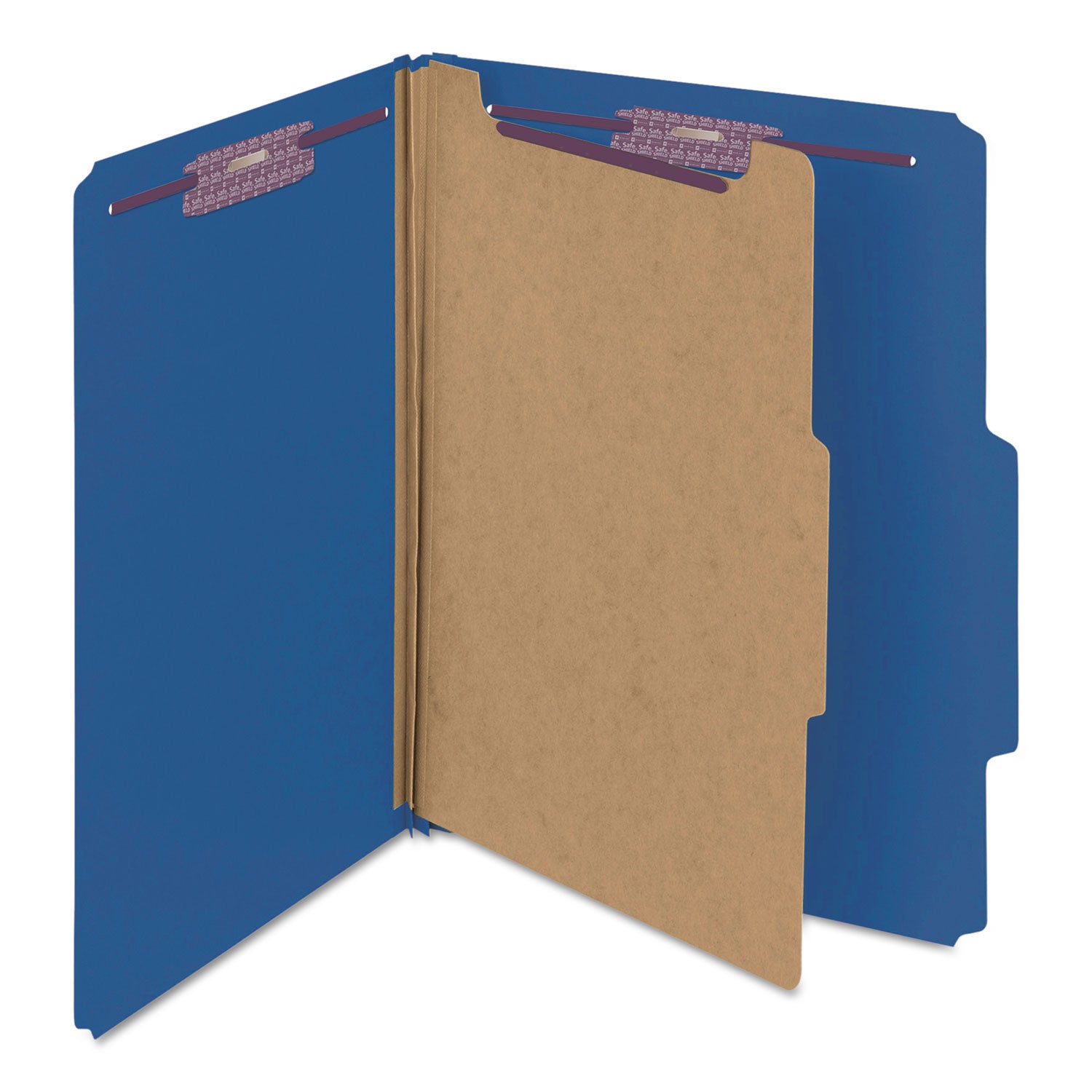 Smead SafeSHIELD 2/5 Tab Cut Letter Size Recycled Classification Folder, 2" Expansion, 1 Divider, 2 Fasteners, Pressboard, Dark Blue, 10/Box
