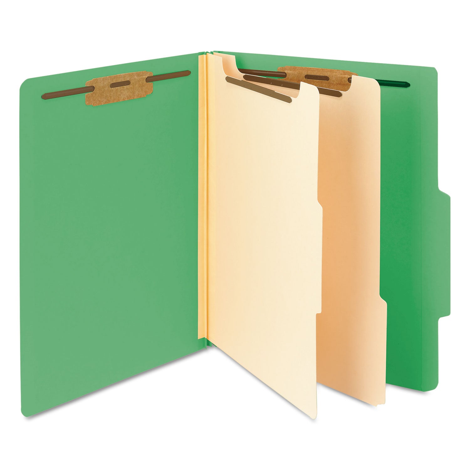 Smead Colored 2/5 Tab Cut Letter Recycled Classification Folders, 8.5" x 11", 2" Expansion, 2 Fasteners, 2 Dividers, Green, 10/Box