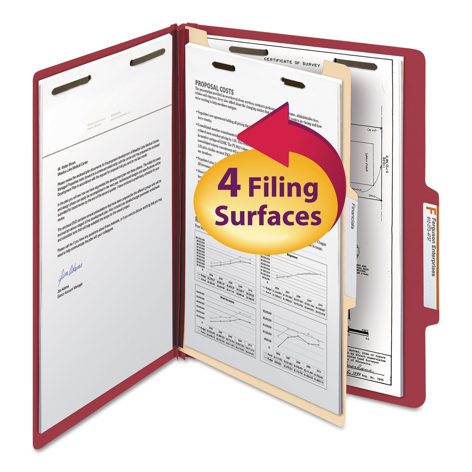 Smead Colored 2/5 Tab Cut Letter Recycled Classification Folder - 8 1/2" x 11" - 2" Expansion - 2 x 2B Fastener(s) - 2" for Folder - Top Tab Location - Right of Center Tab Position - 1 Divider(s) - 14 pt. - 2 Plys - Red - 10% Recycled - 10 / Box