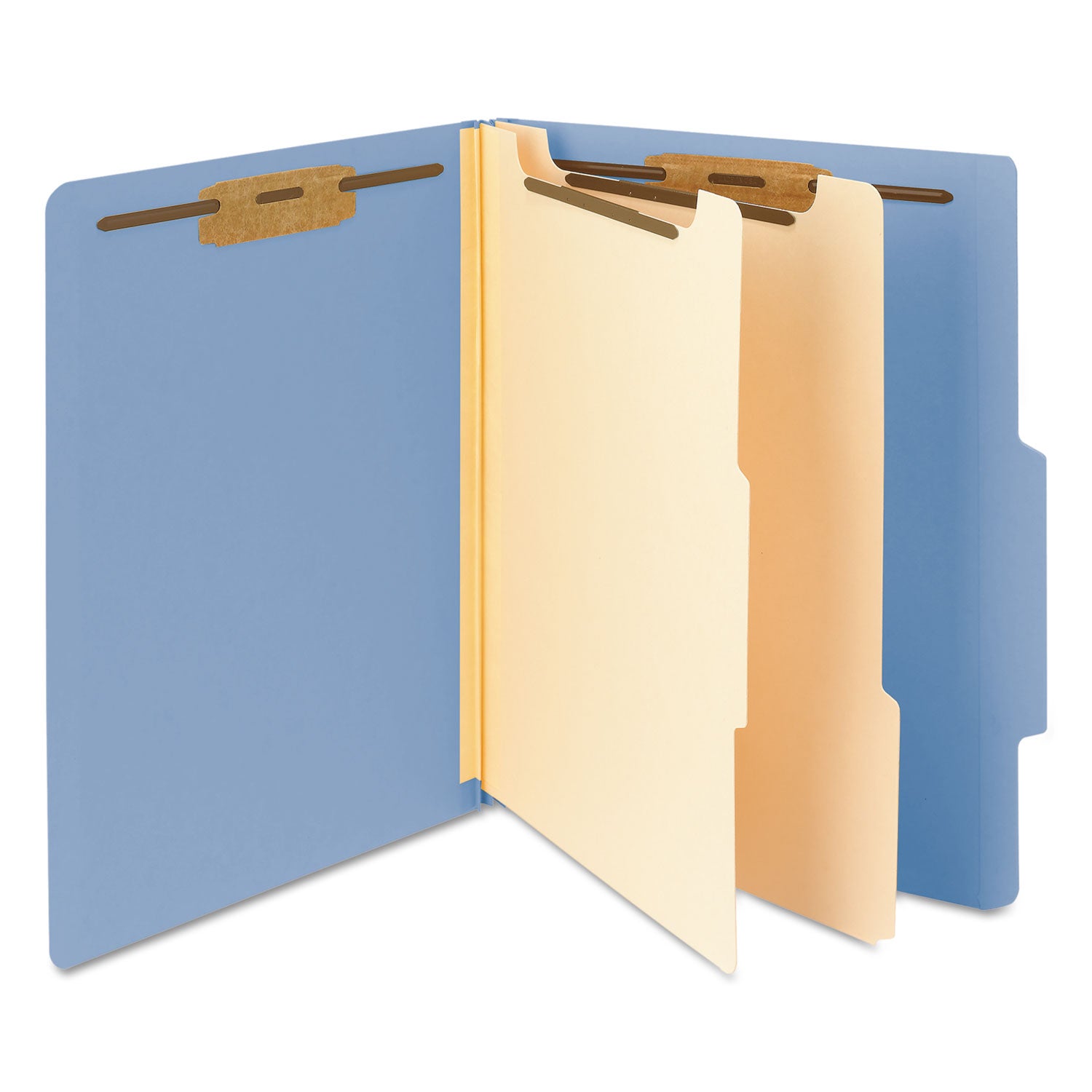 Smead Colored 2/5 Tab Cut Letter Recycled Classification Folder, 8.5" x 11", 2" Expansion, 2 Fasteners, 2 Dividers, Blue, Reinforced Tab, 10% Recycled, 10/Box