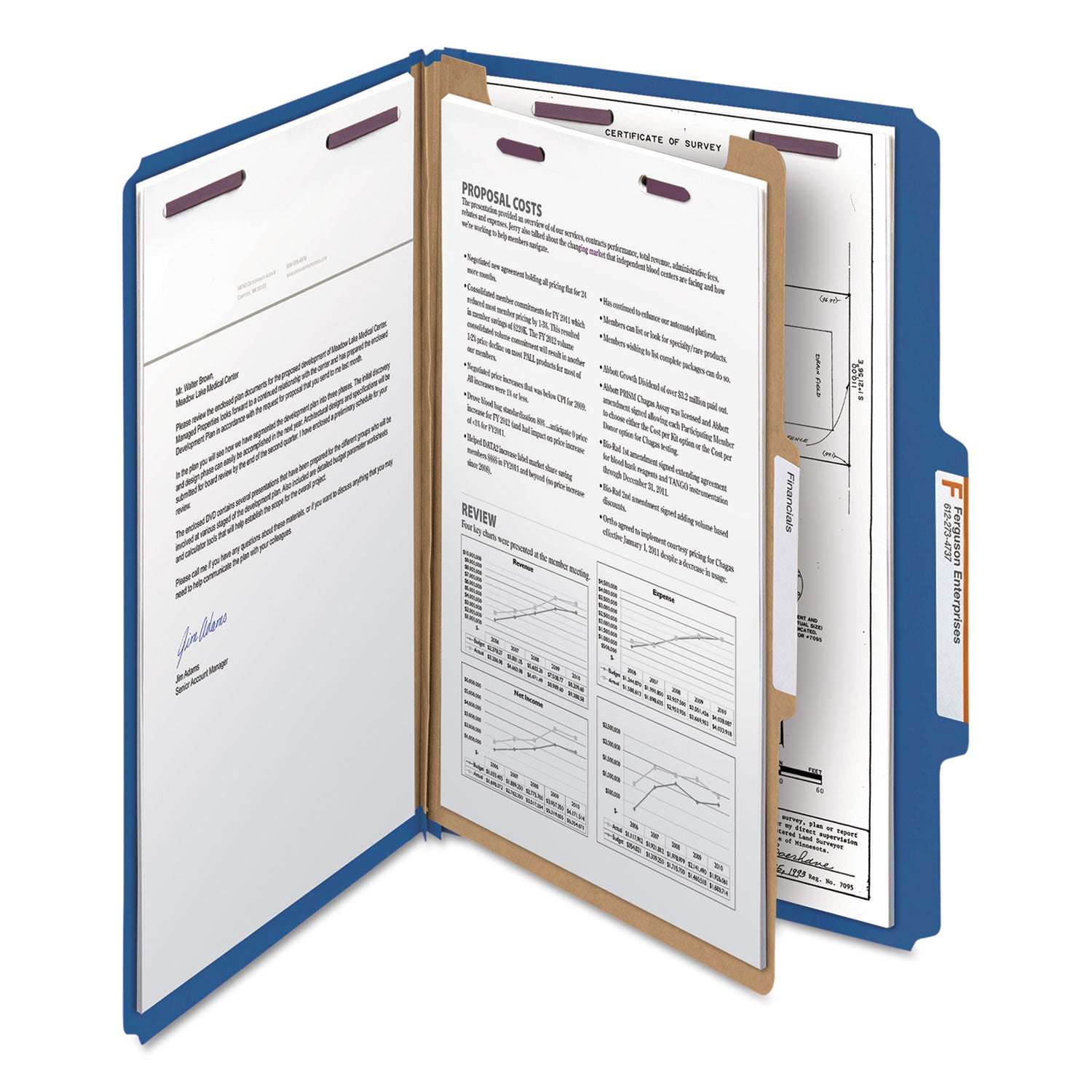 Smead SafeSHIELD 2/5 Tab Cut Legal Recycled Classification Folder, 8.5" x 14", 2" Expansion, 2 Fasteners, 1 Divider, 25 pt. Pressboard, Dark Blue, Heavy Duty, Tear Resistant, 100% Recycled, 10/Box