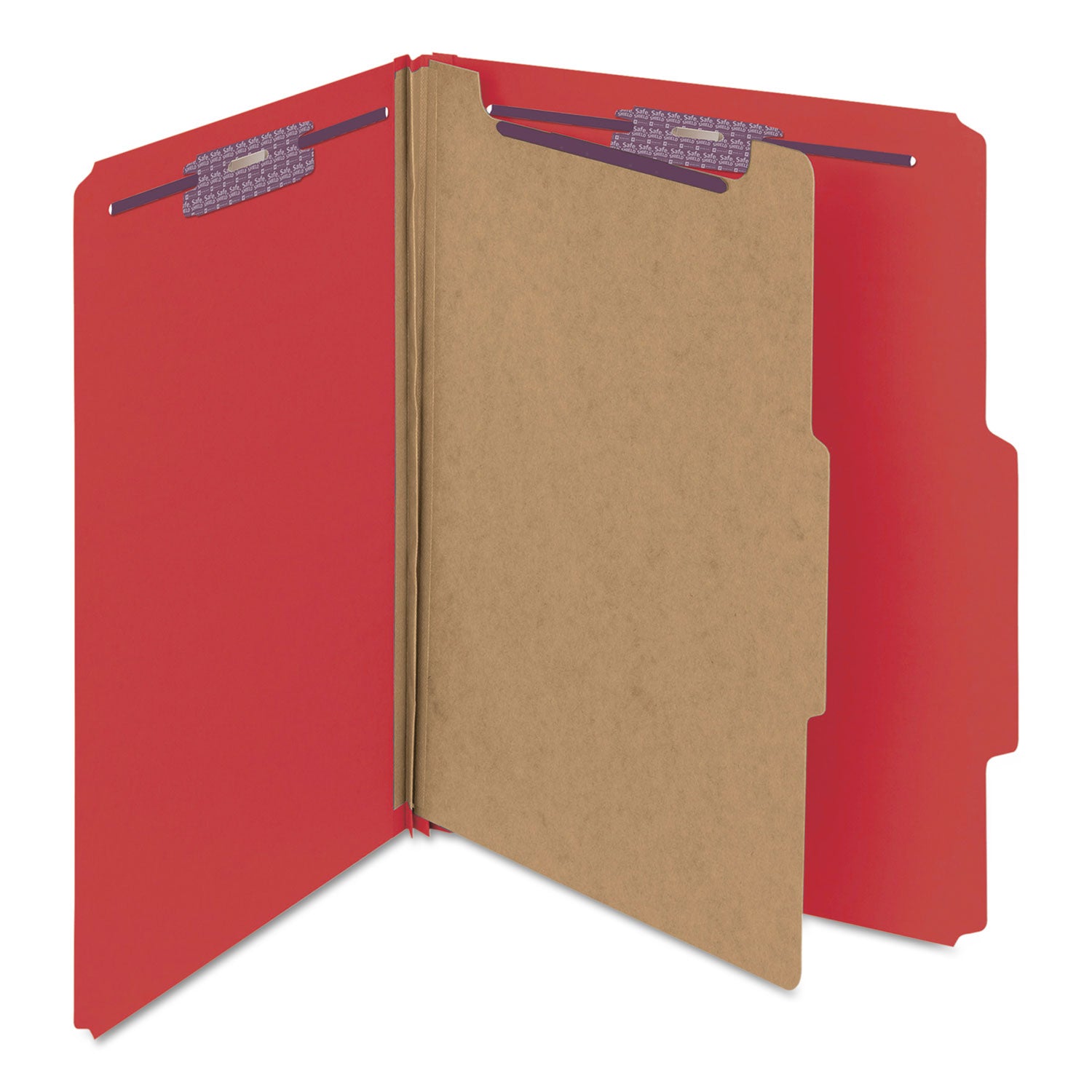 Smead SafeSHIELD 2/5 Tab Cut Letter Size Recycled Classification Folders, 2" Expansion, 1 Divider, Bright Red, Heavy Duty Pressboard, 10/Box