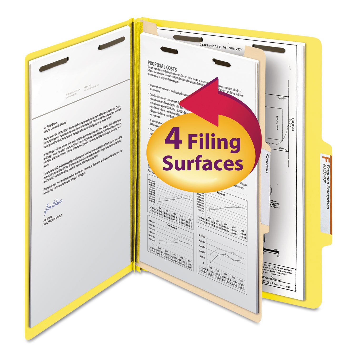 Smead Colored 2/5 Tab Cut Letter Recycled Classification Folder, Yellow, 8.5" x 11", 2" Expansion, 2 Fasteners, 1 Divider, Reinforced Tab, 10% Recycled, 10/Box